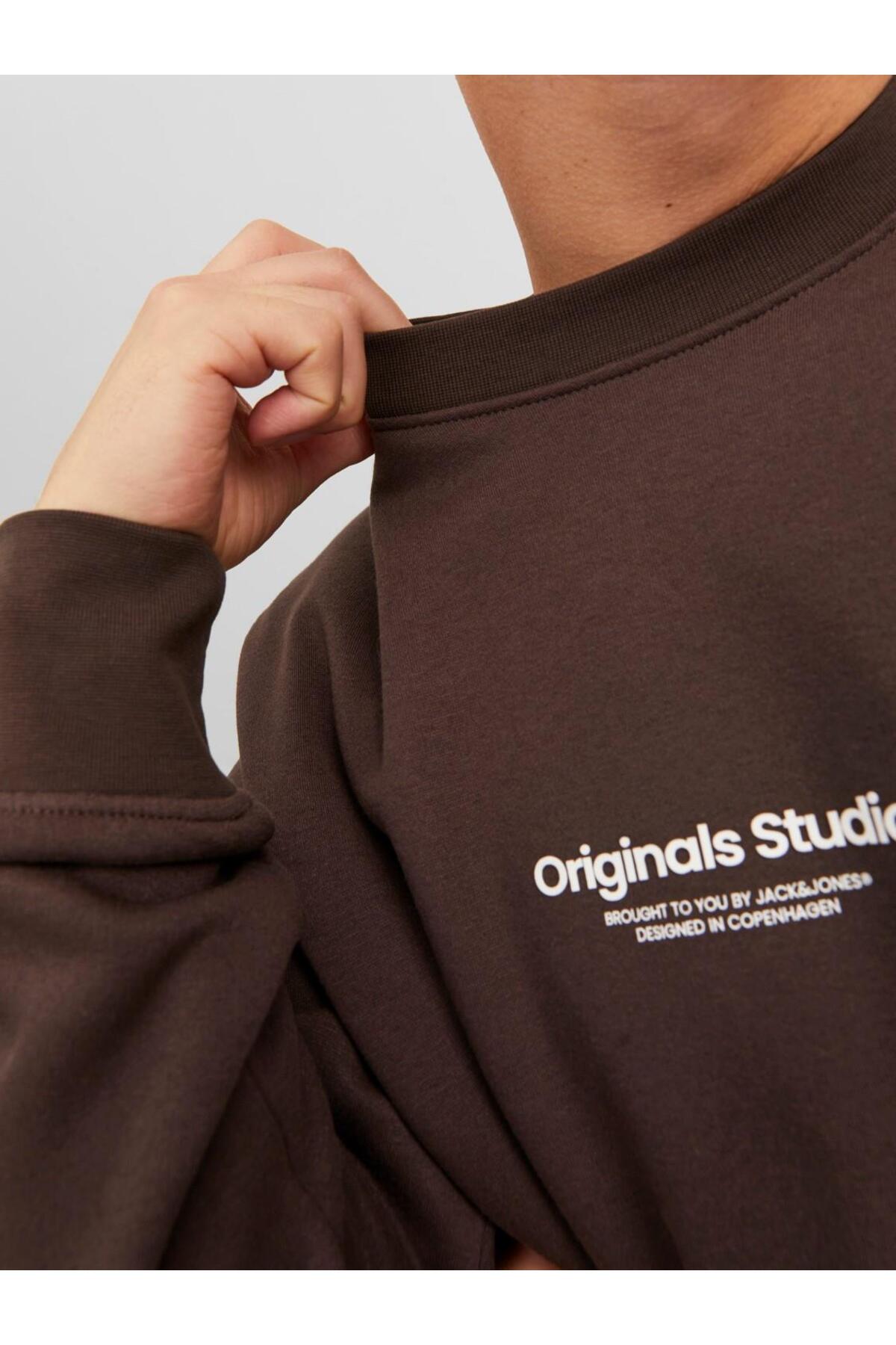 سویشرت مردانه قهوه ای جک اند جونز | 12241694 اورجینال - تصویر 6