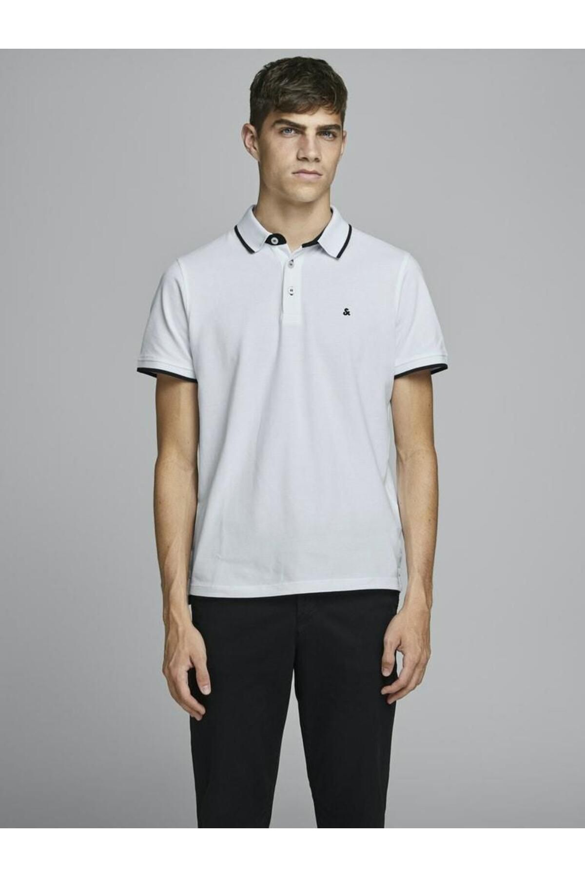 تی شرت یقه پولو سفید مردانه جک جونز پائولوس YAKA T Jack Jones Jack & Jones