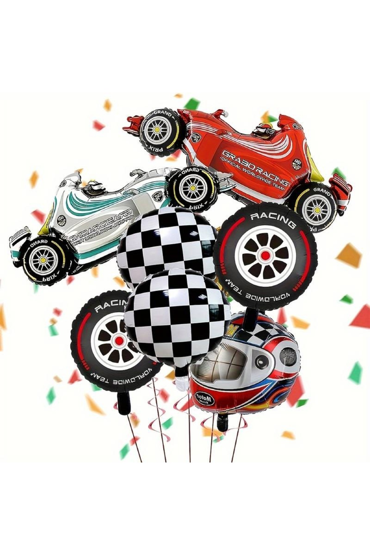 DÜVENCİ TİCARET Yarış Arabalı Balon Seti, 7 parça - Yarış Partisi Süslemeleri