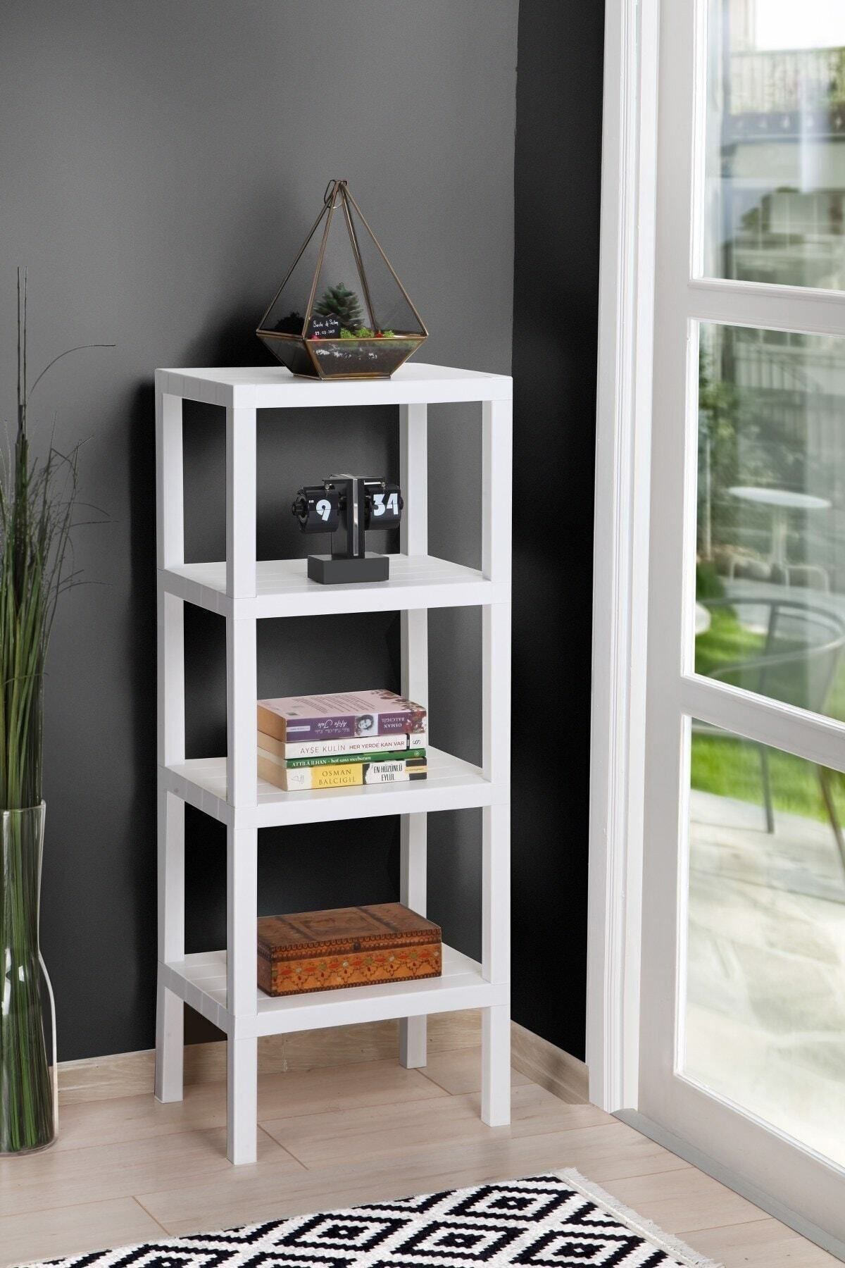 Ombeg 4 Tier Modular Shelf Bathroom Organizer Kitchen Balcony Living Room Garden Organizer White