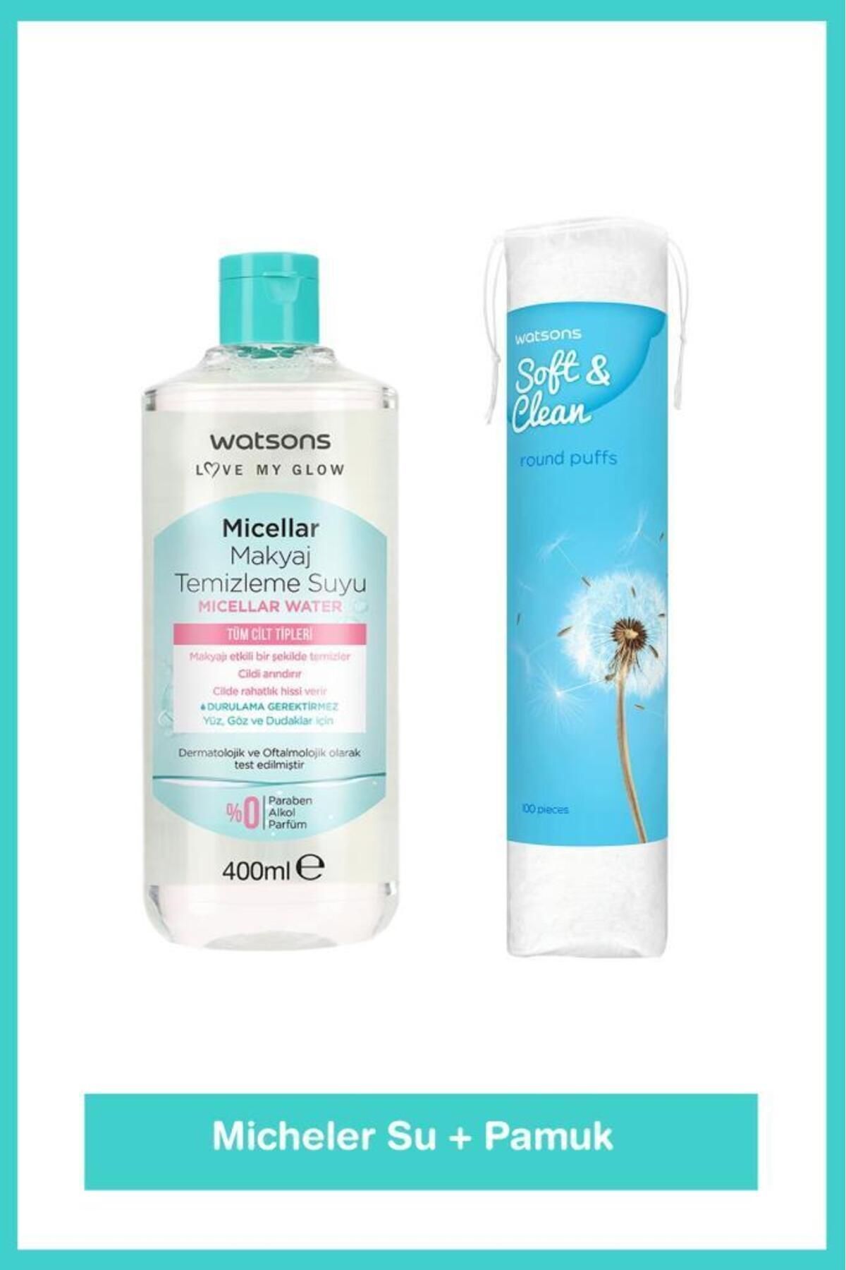 Watsons Micellar Makyaj Temizleme Suyu 400 ml Yuvarlak Makyaj Pamuğu 100 Adet