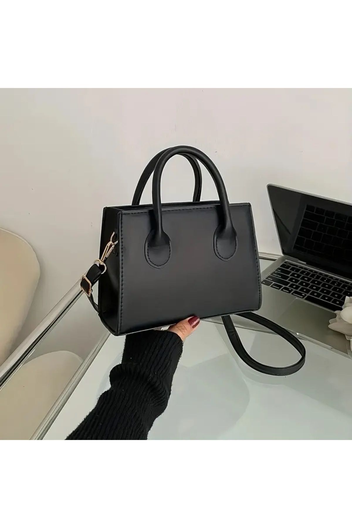 Kadın Siyah Trend Kare Çanta,Basit Mini Crossbody Çanta,Minimalist Saplı Omuz Çantası Çanta El Çanta