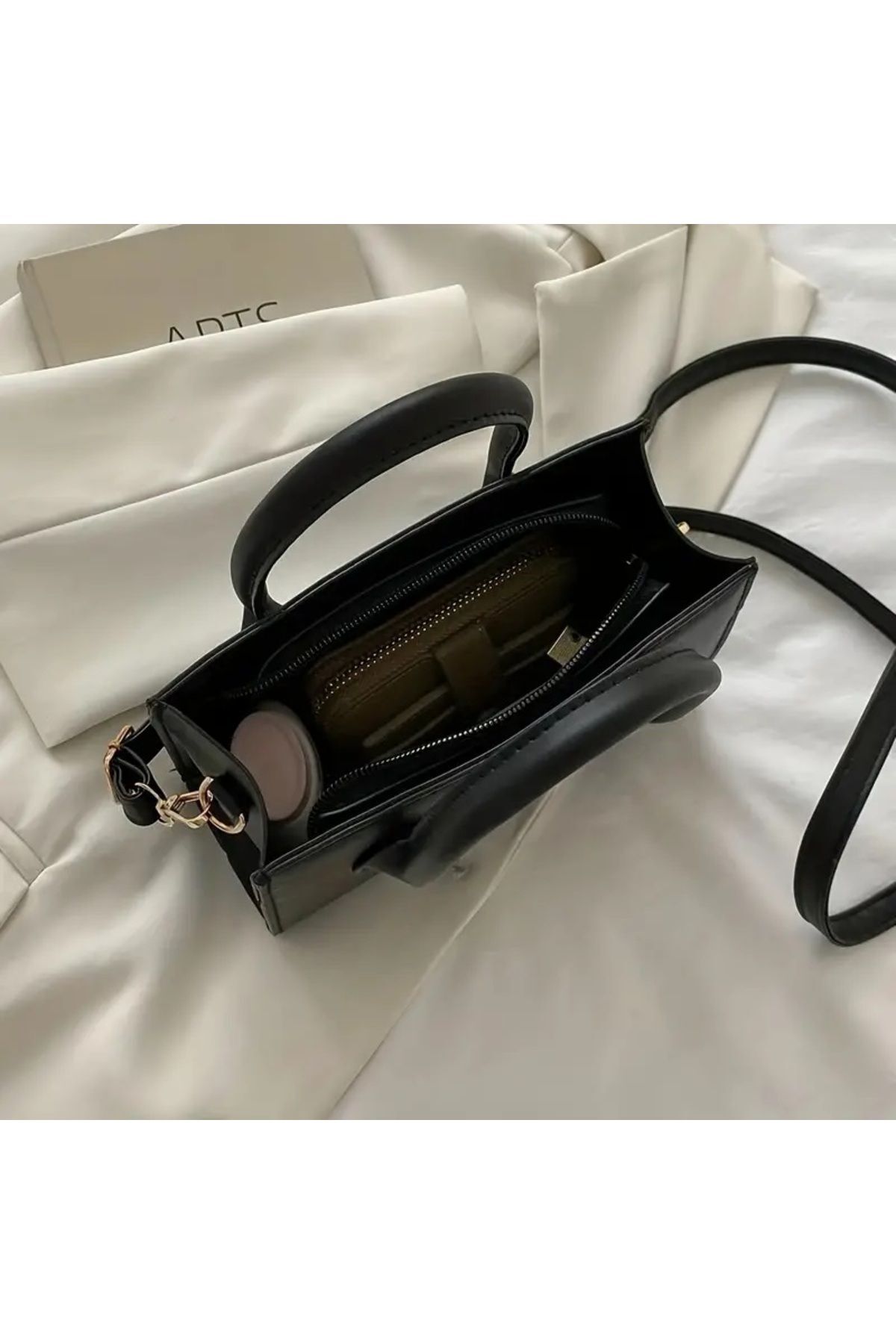 Kadın Siyah Trend Kare Çanta,Basit Mini Crossbody Çanta,Minimalist Saplı Omuz Çantası Çanta El Çanta