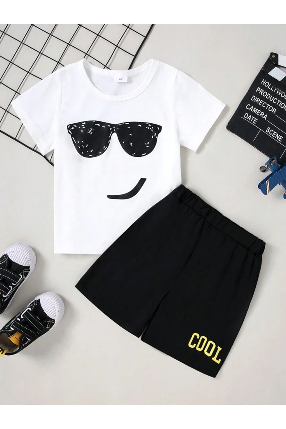 THEKONT-Smıle Printed Tshirt and Shorts Top and Bottom Set 1