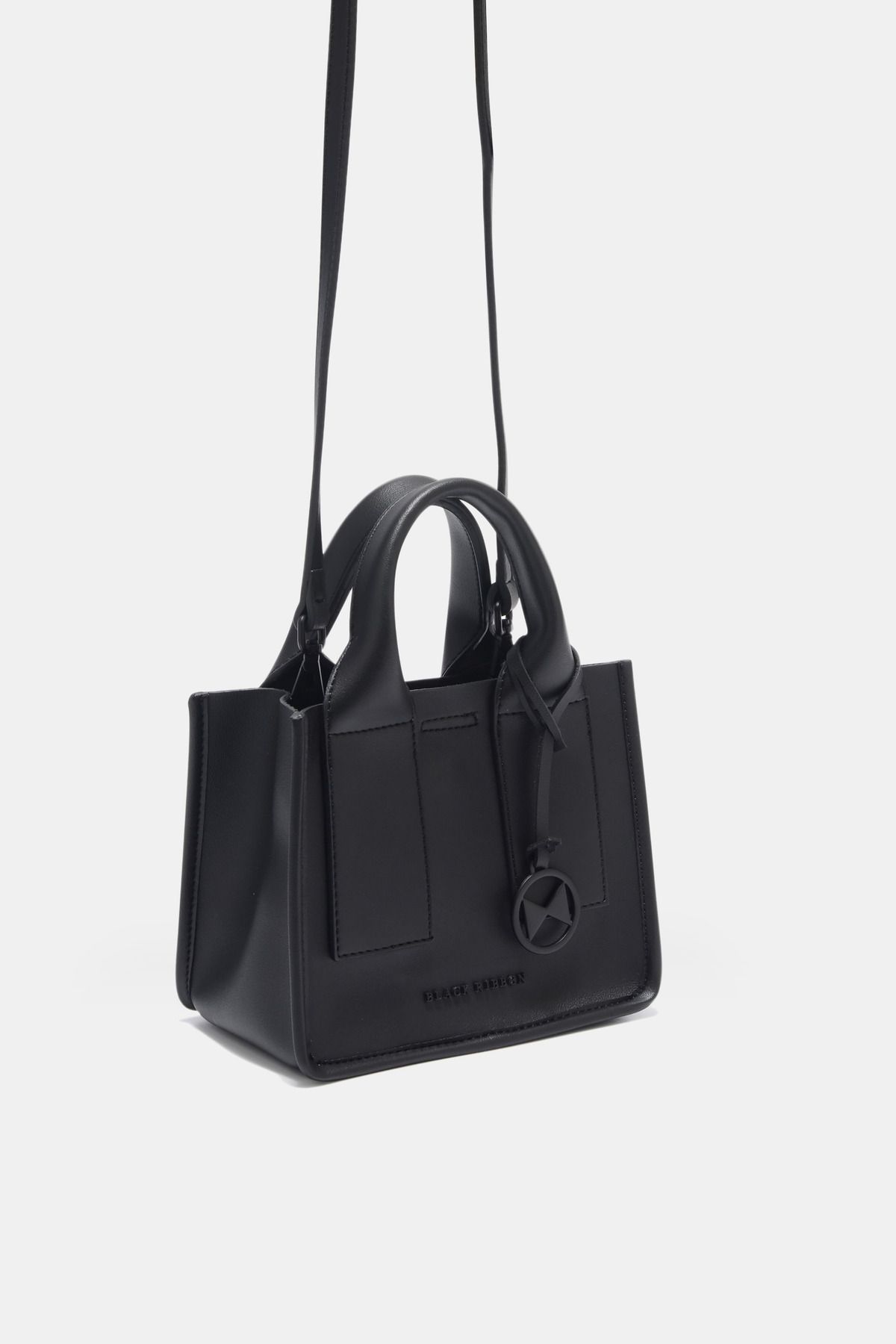 کیف پیام رسان مشکی زنانه کیسه دست و شانه سیاه مینی خالص Black Ribbon