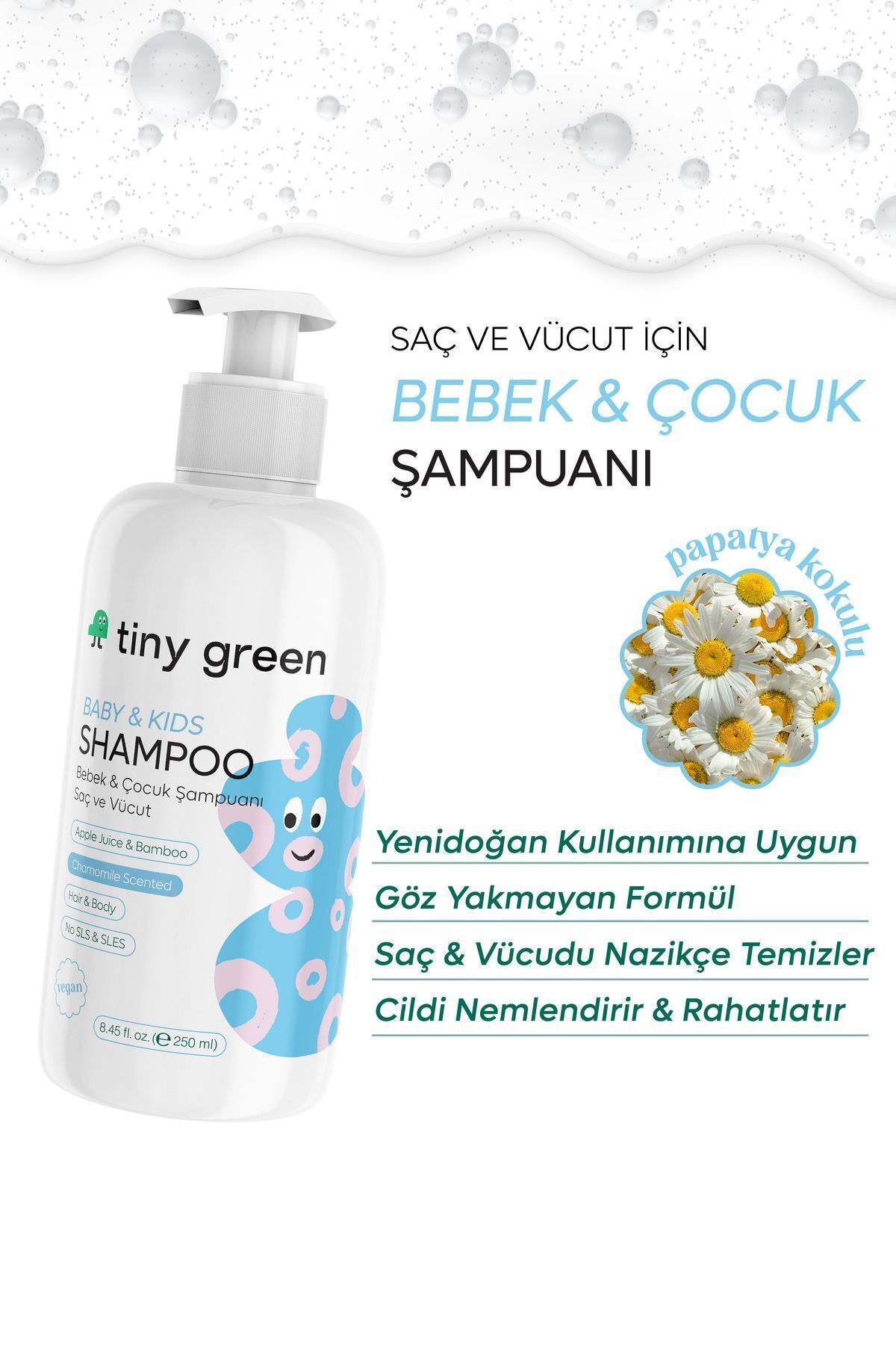 tiny green Bebek & Çocuk Saç ve Vücut Şampuanı Papatya Kokulu 500 ml fotoğrafı 2 (önizleme)