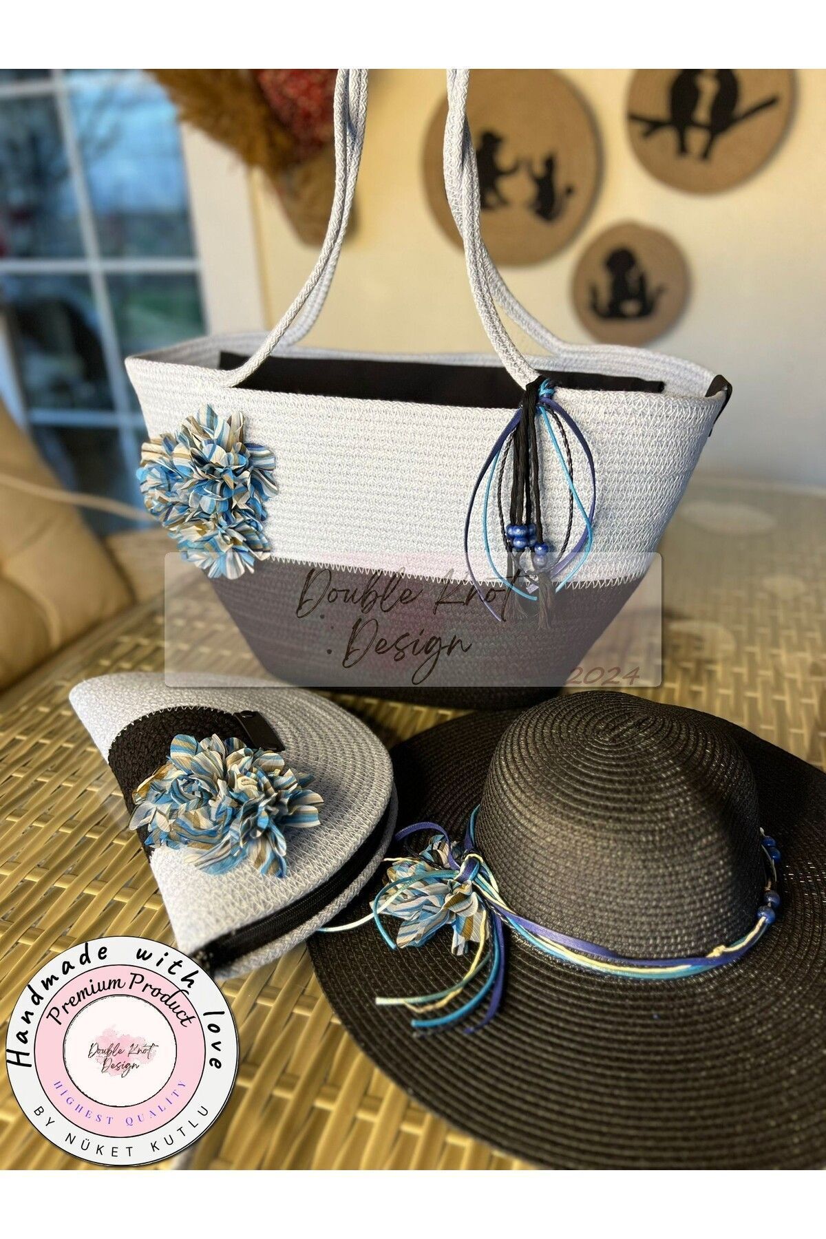 3pcs Set Beach Bag , Handbag Clutch, Hat, Totebag, Women, Summer, Gift,Mother's Day