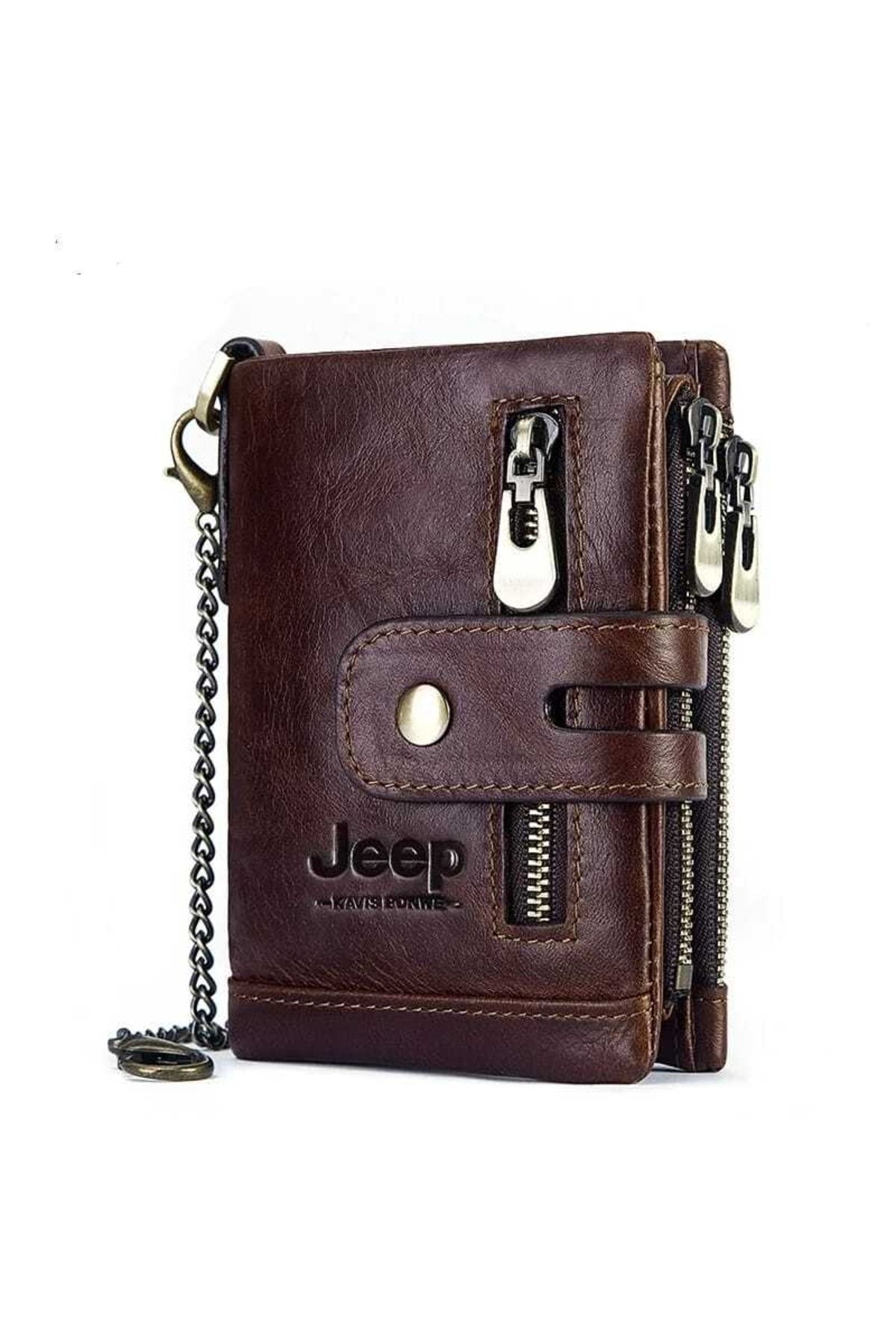 کیف پول چند رنگ مردانه چرمی قهوه ای Jeep