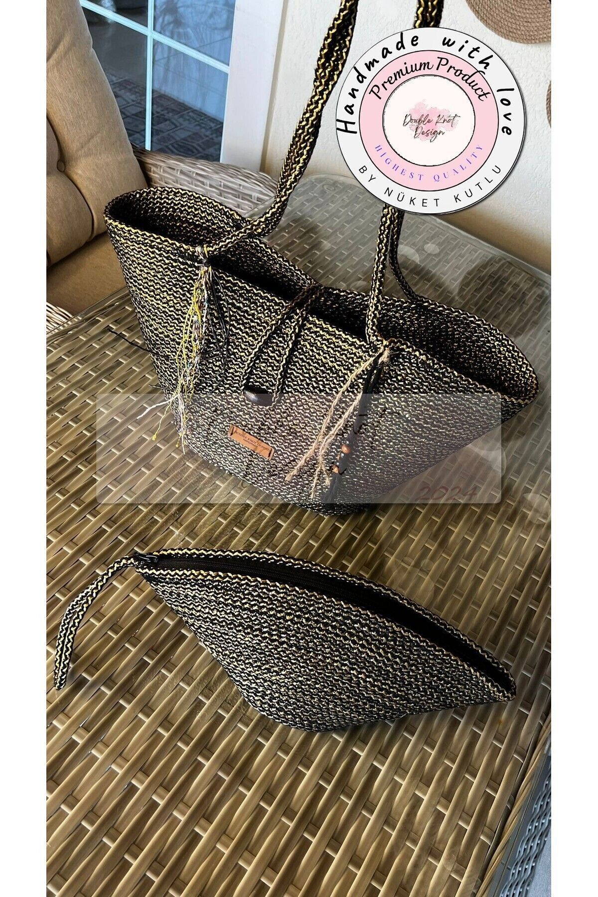 2-Piece Set Beach Bag , Handbag Clutch, Totebag, Women's  Bag, Summer, Gift, Straw Tress rope
