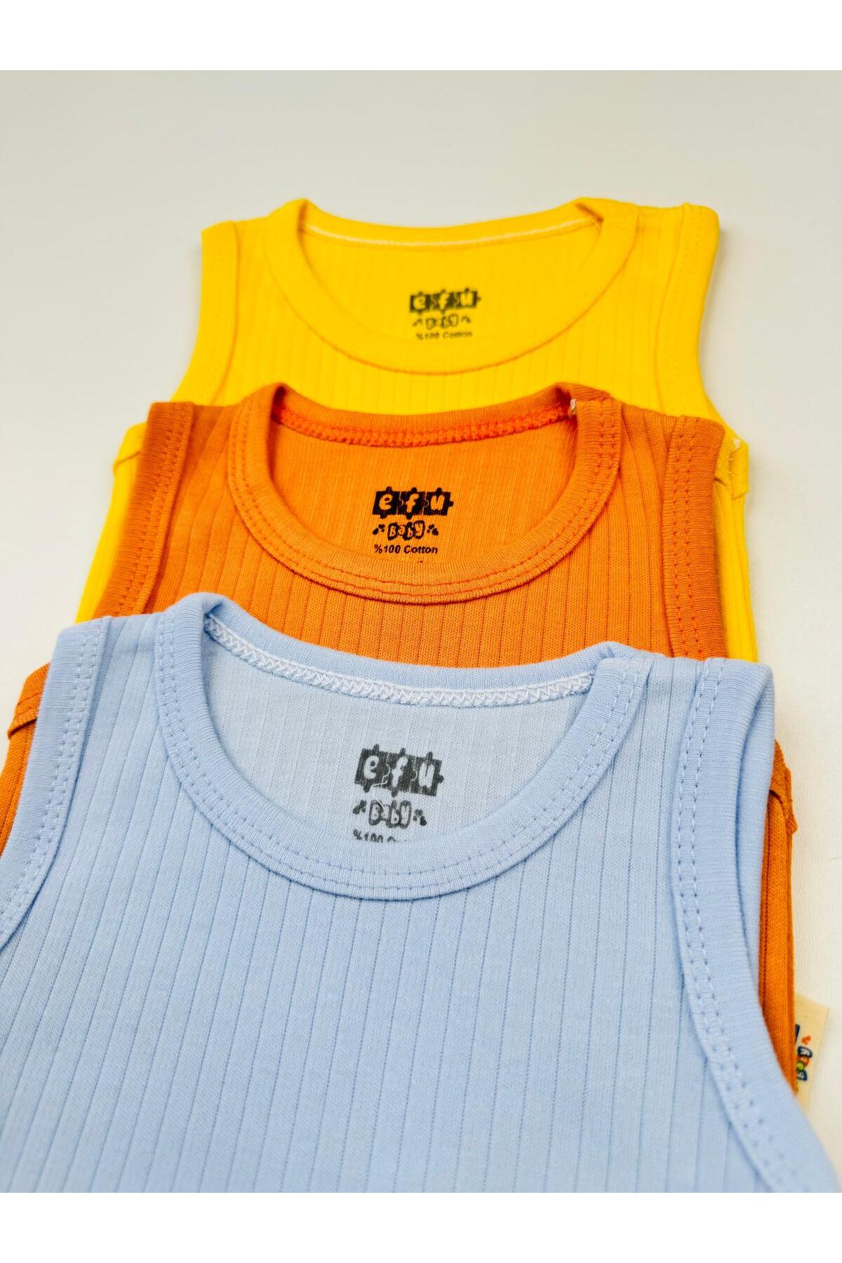 EFU BABY 3'lü Pamuklu Raporlu Askılı Bebek Atlet Body fotoğrafı 4 (önizleme)