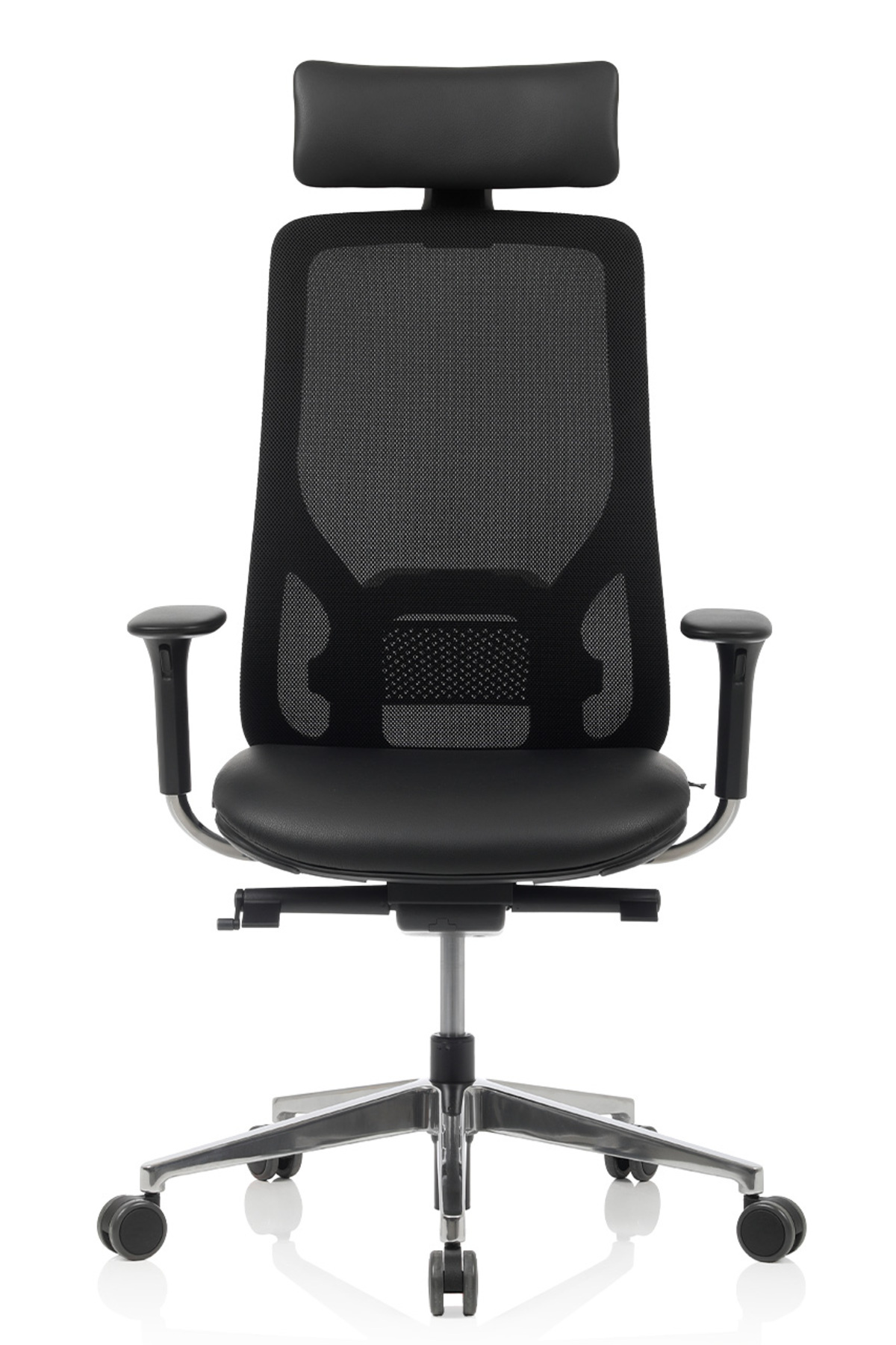 Aluminum Mesh Backrest Black Body Working Chair with Eman Headrest (Natural Leather)