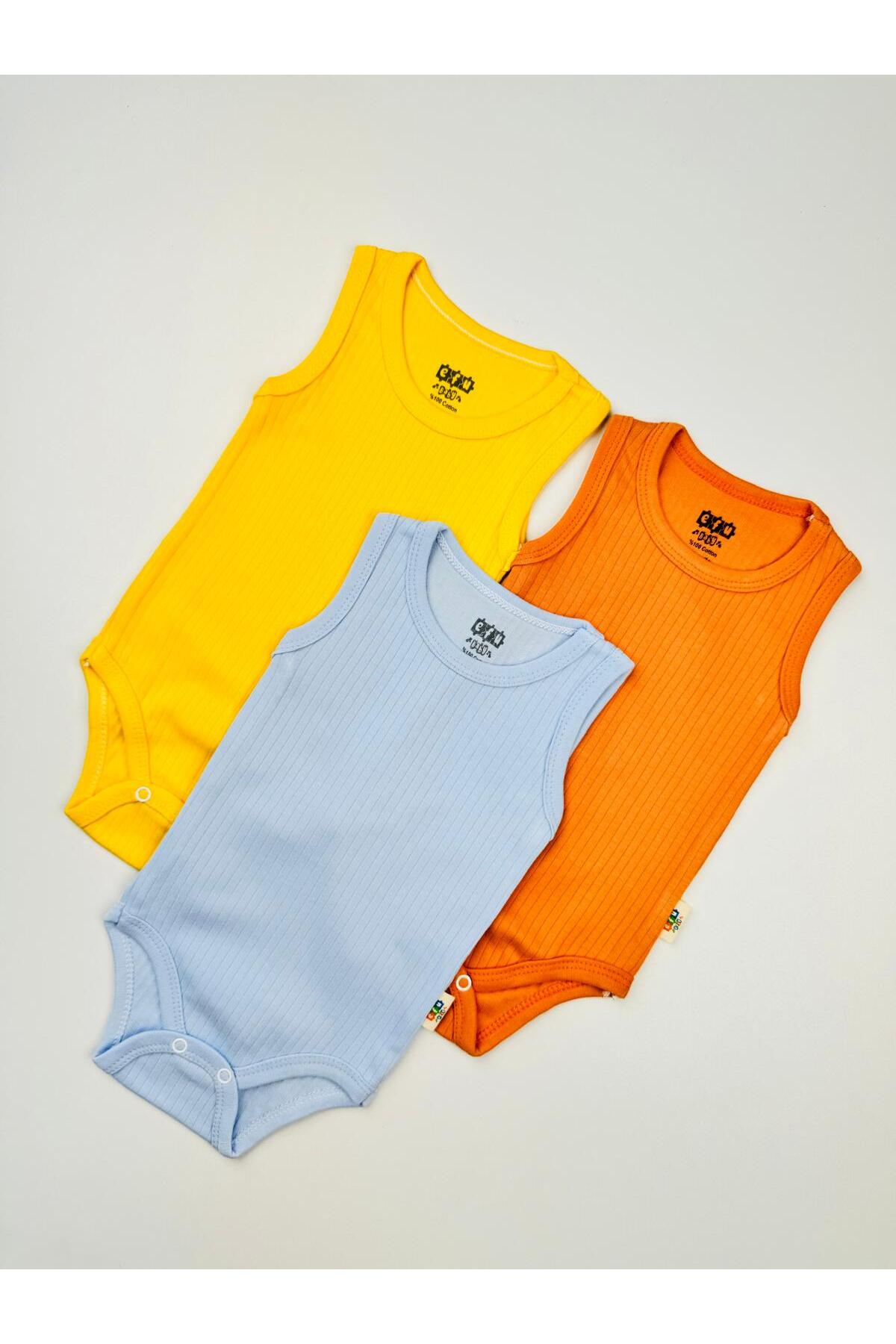 EFU BABY 3'lü Pamuklu Raporlu Askılı Bebek Atlet Body fotoğrafı 2 (önizleme)