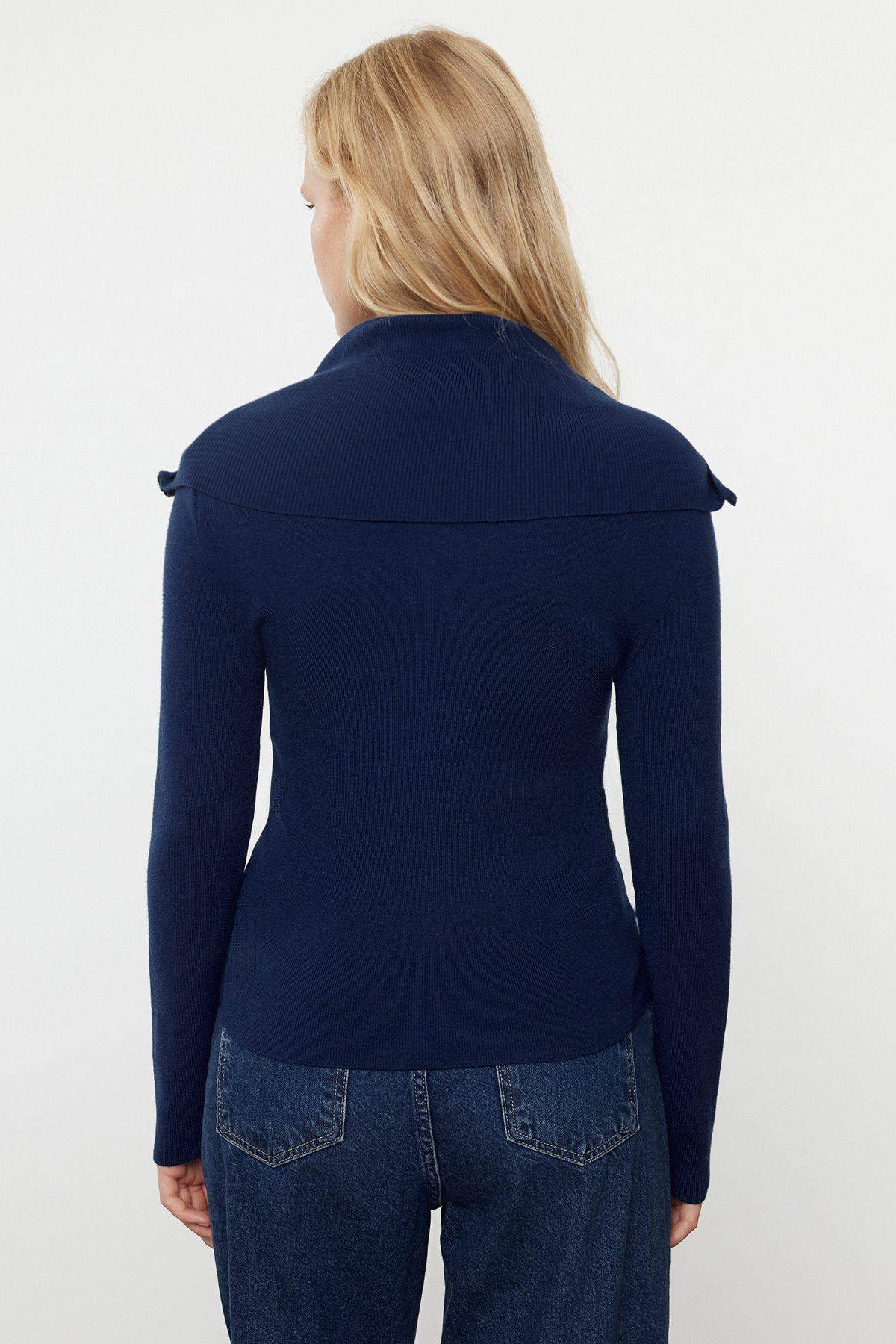 Trendyolmilla  Lacivert Fermuarlı Premium İplik/Özel İplik Fitted/Vücudu Saran Triko Hırka TWOAW25HI00036 - Görsel 5