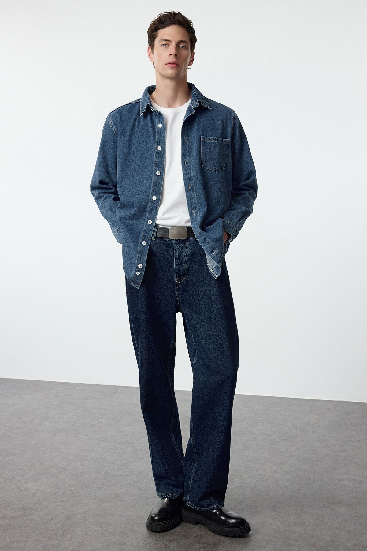 Trendyol Collection Męska Niebieska Kurtka Jeansowa O Regularnym Kroju - Mężczyzna - M
