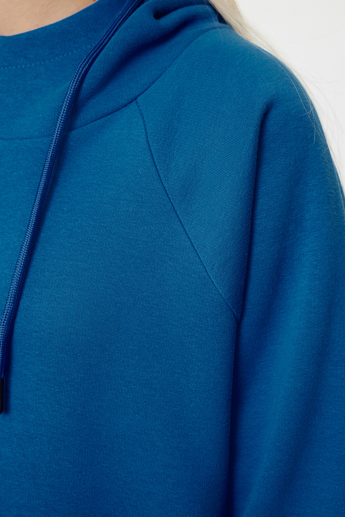 Trendyolmilla  Saks Kapüşonlu Oversize Şardonlu Örme Sweatshirt - Görsel 4