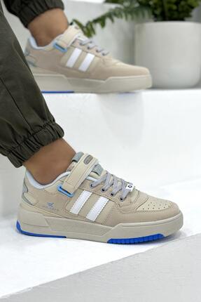 SOLAZER Kadın Bej Beyaz Cırt Detaylı Sneaker Günlük Spor Ayakkabı 020-2