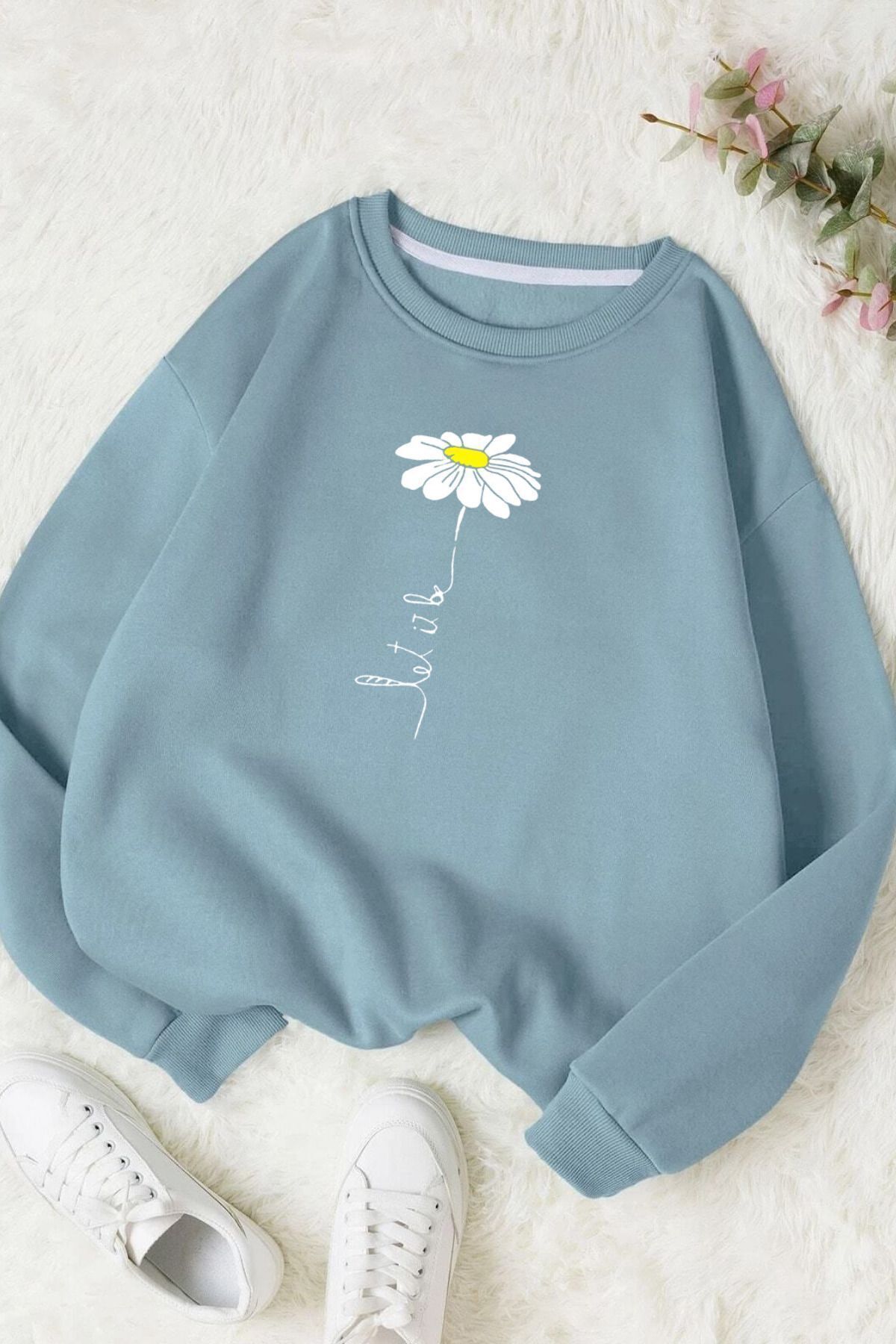 sweat shirt unisexe en coton à col ras du cou imprimé marguerite
