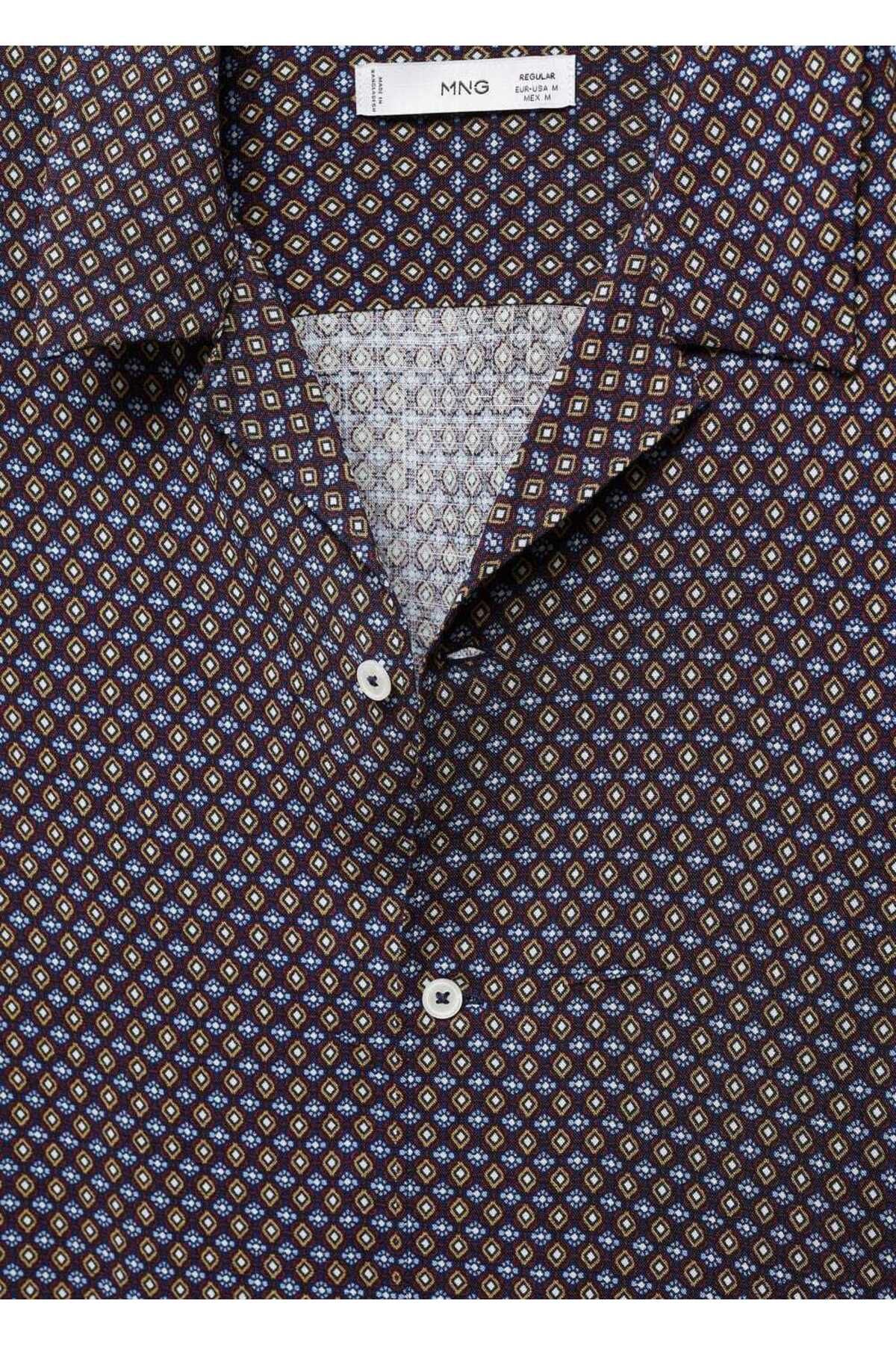 MANGO Man-Short-Sleeved Shirt with Regular Cut and Pattern 7