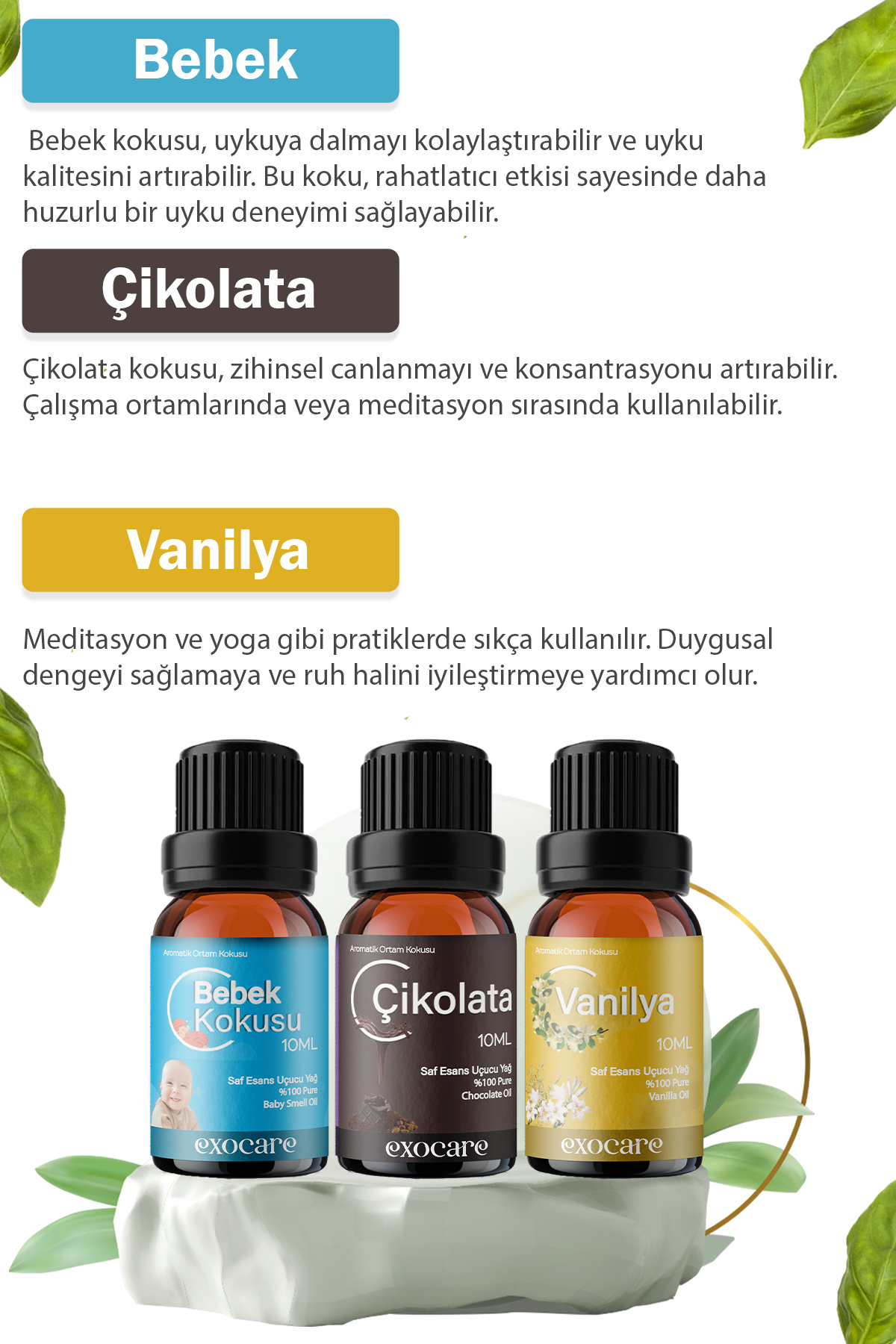 exocare BebekKokusu, Vanilya, Çikolata Esansiyel Buhurdanlık Difüzör Yağı,oda ve banyo parfümü,Kokus 10ml fotoğrafı 3 (önizleme)