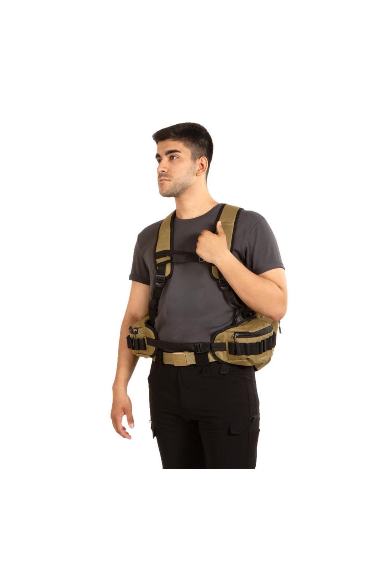 Hunthink VestPack Camel Çantalı Avcı Yeleği Ayarlanabilir Beden