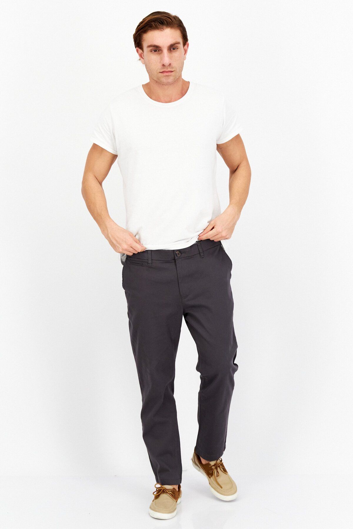 Tahari-Men Slim Fit Plain Dress Pants, Grey 4