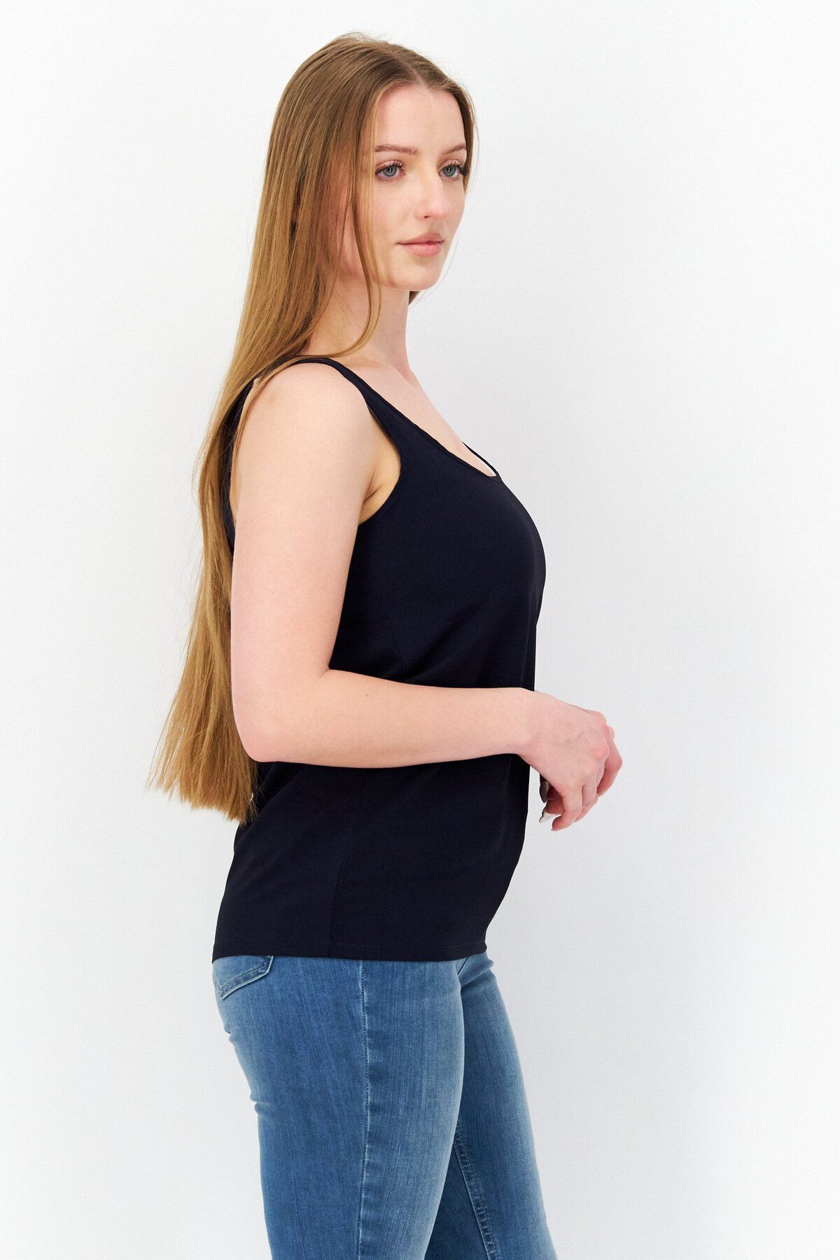 French Connection-Women Scoop Neck Sleeveless Plain Top, Navy Blue 2