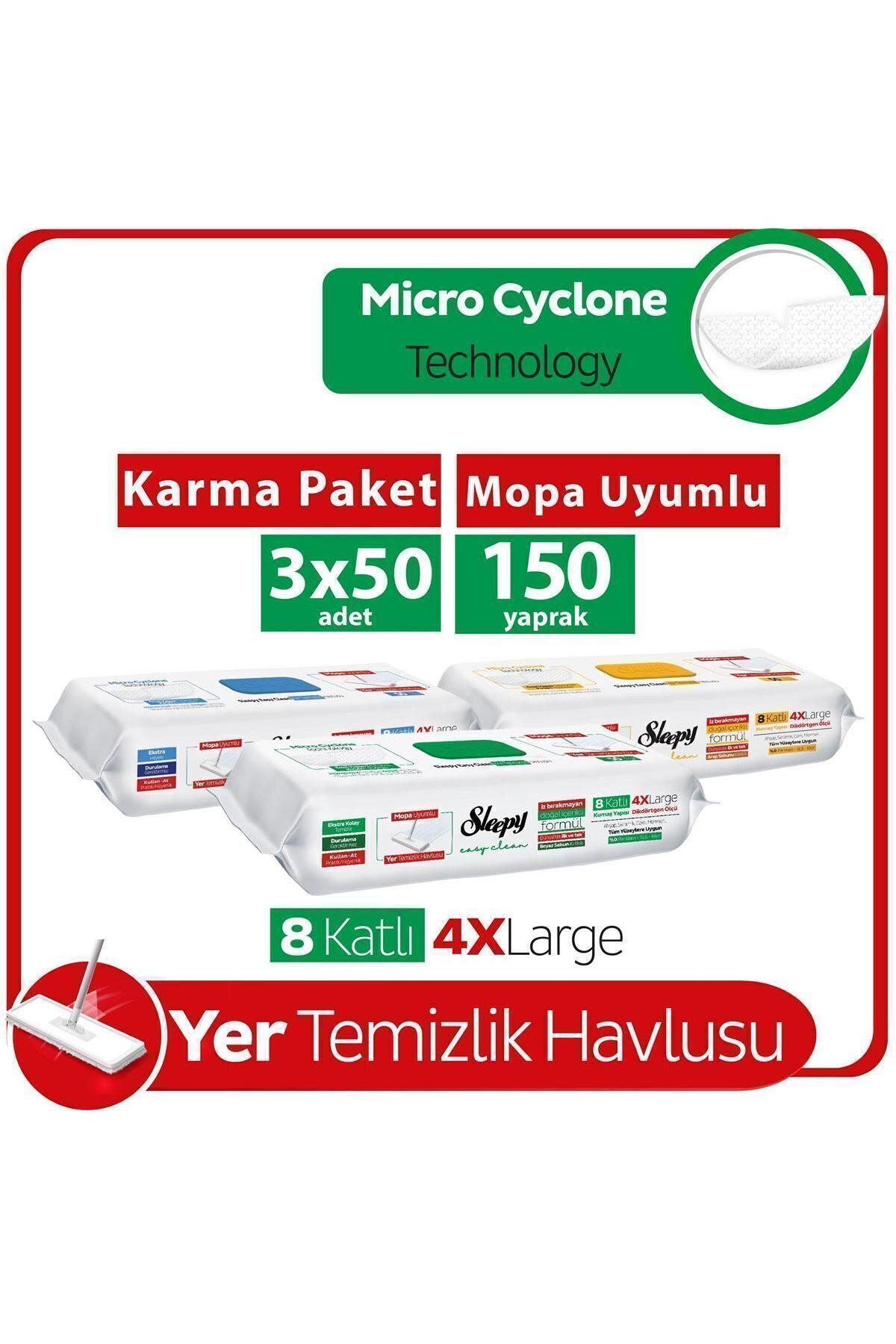Easy Clean Mopa Uyumlu Yer Temizlik Havlusu Karma Paket 3X50 (150 Yaprak)
