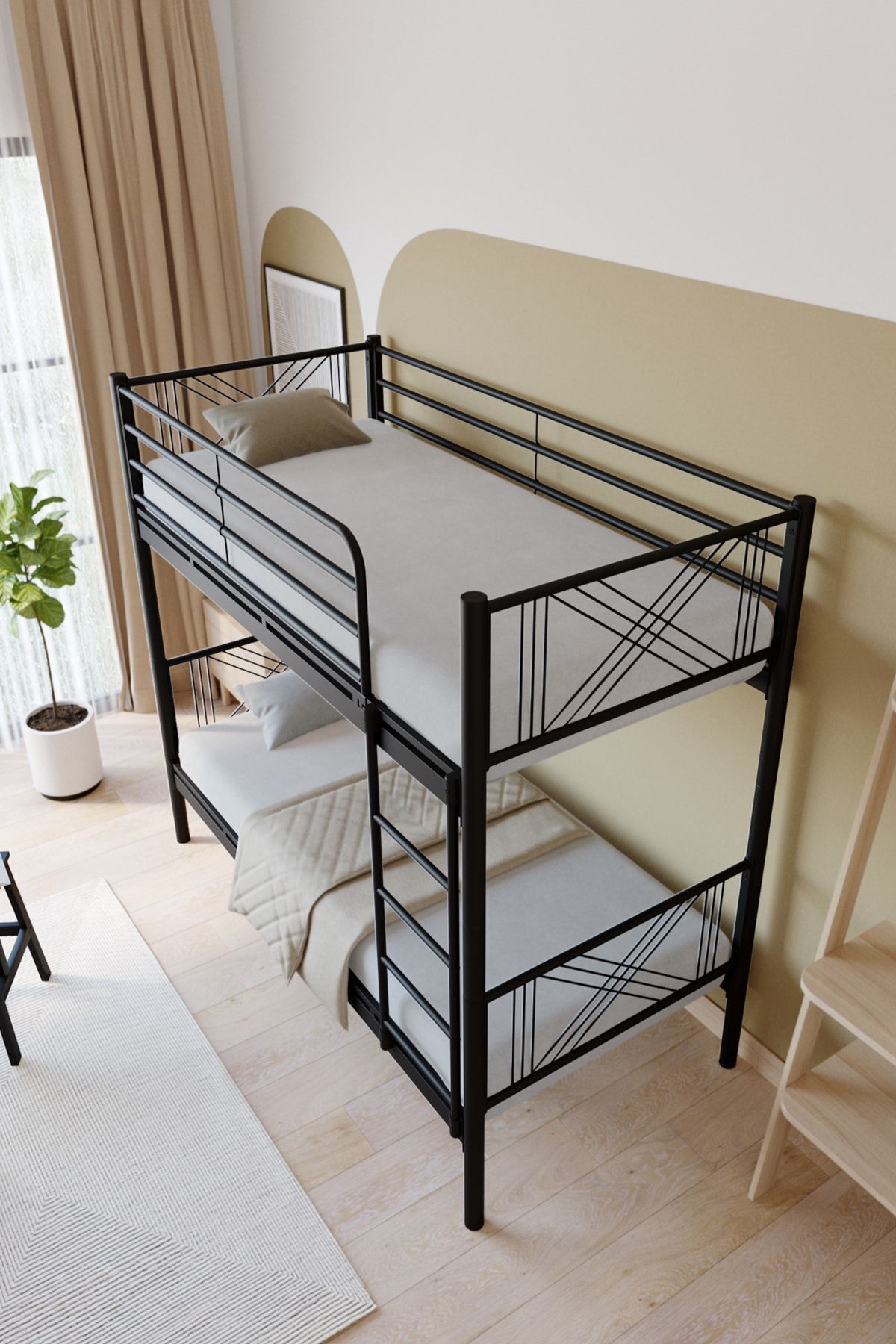 FANO Mix Premium Metal Ranza 90x200 Yatak Uyumlu Siyah Ayrılabilir Ranza Karyola