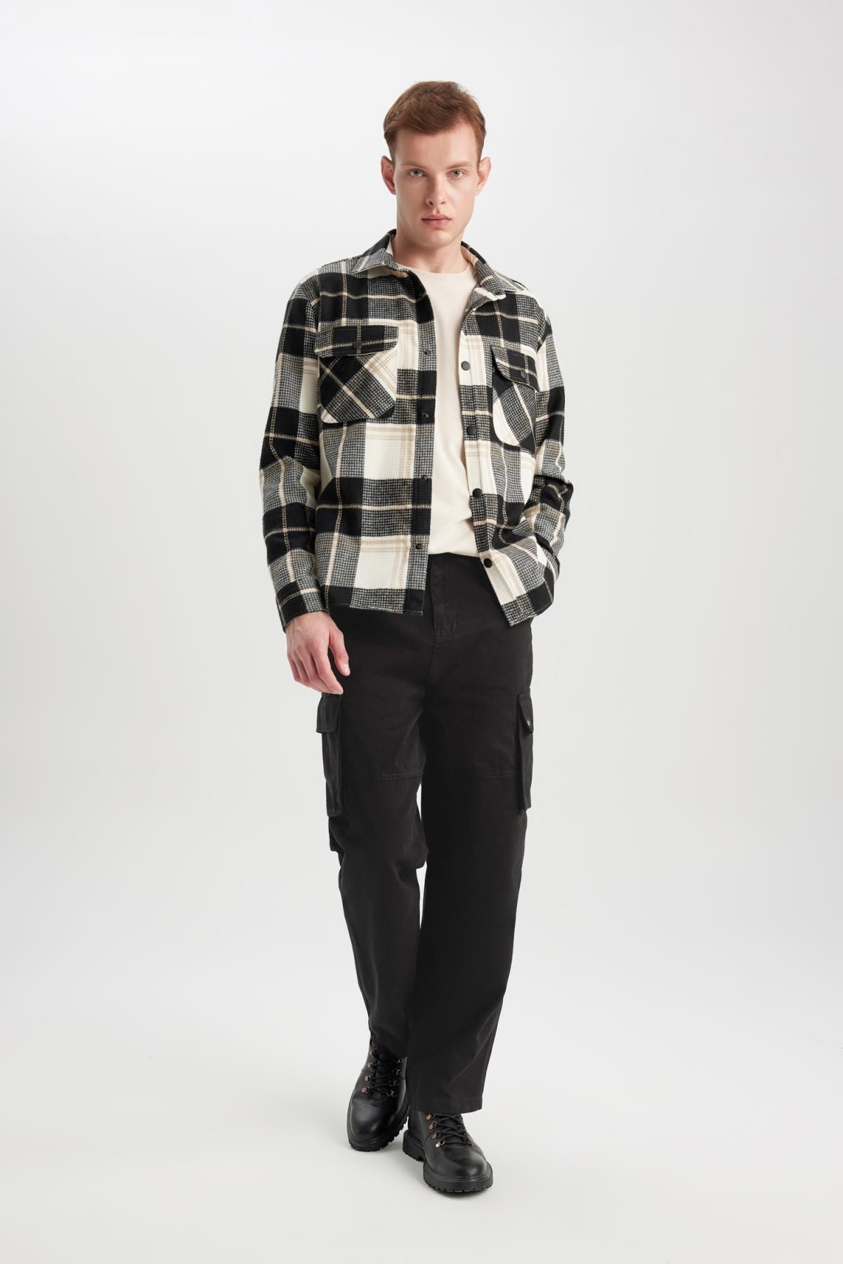 DeFacto-Kalhoty Gabardine Baggy Fit Cargo - Straight Leg B9472Ax23Wn 3