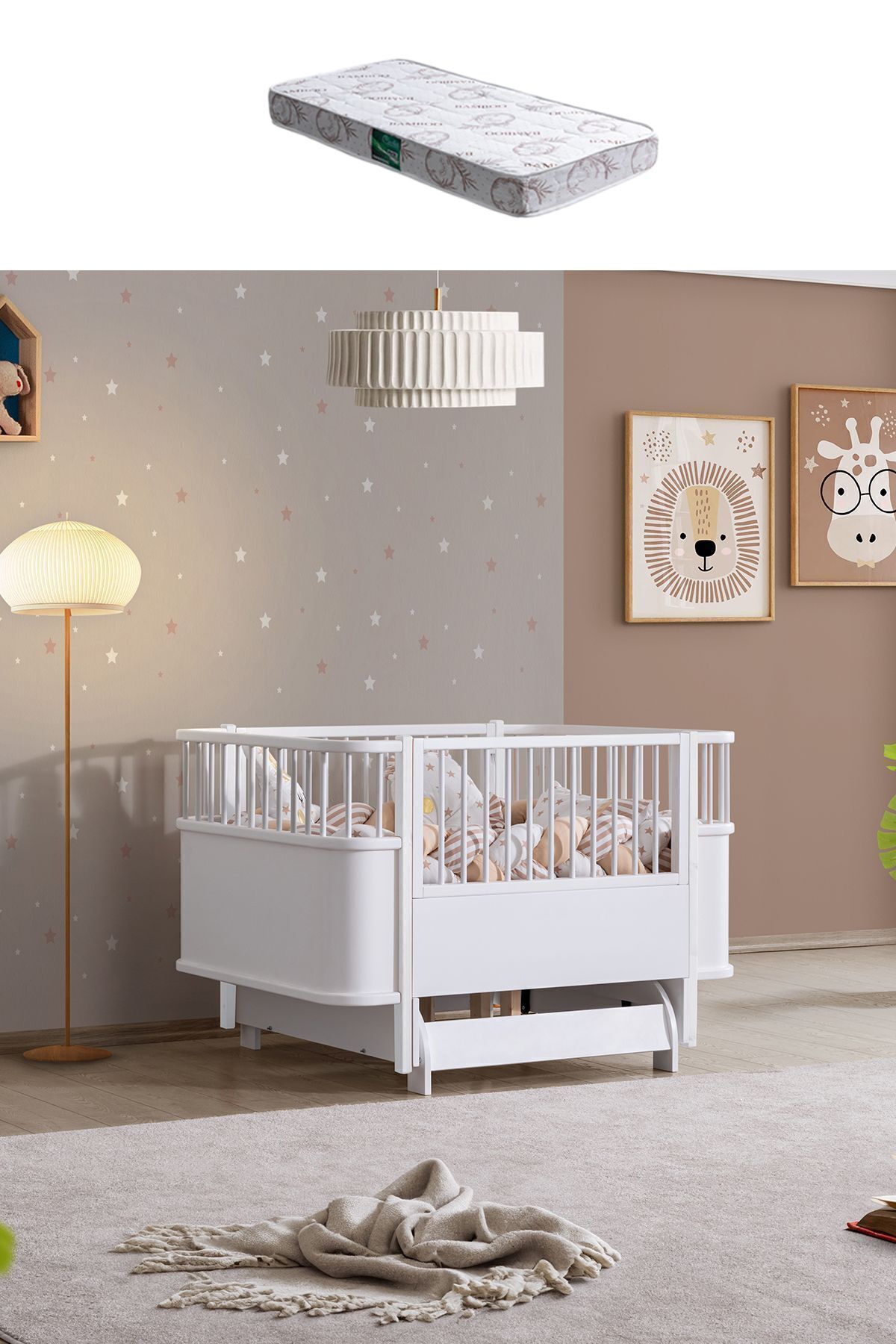 Setay Sallanan Mdf Beşik, Bella Büyüyen Beşik 90x120 1 Adet Comfort Yatak