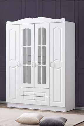Setay Gardırop, Mdf Country Kuzey 4 Kapaklı Dolap, Beyaz