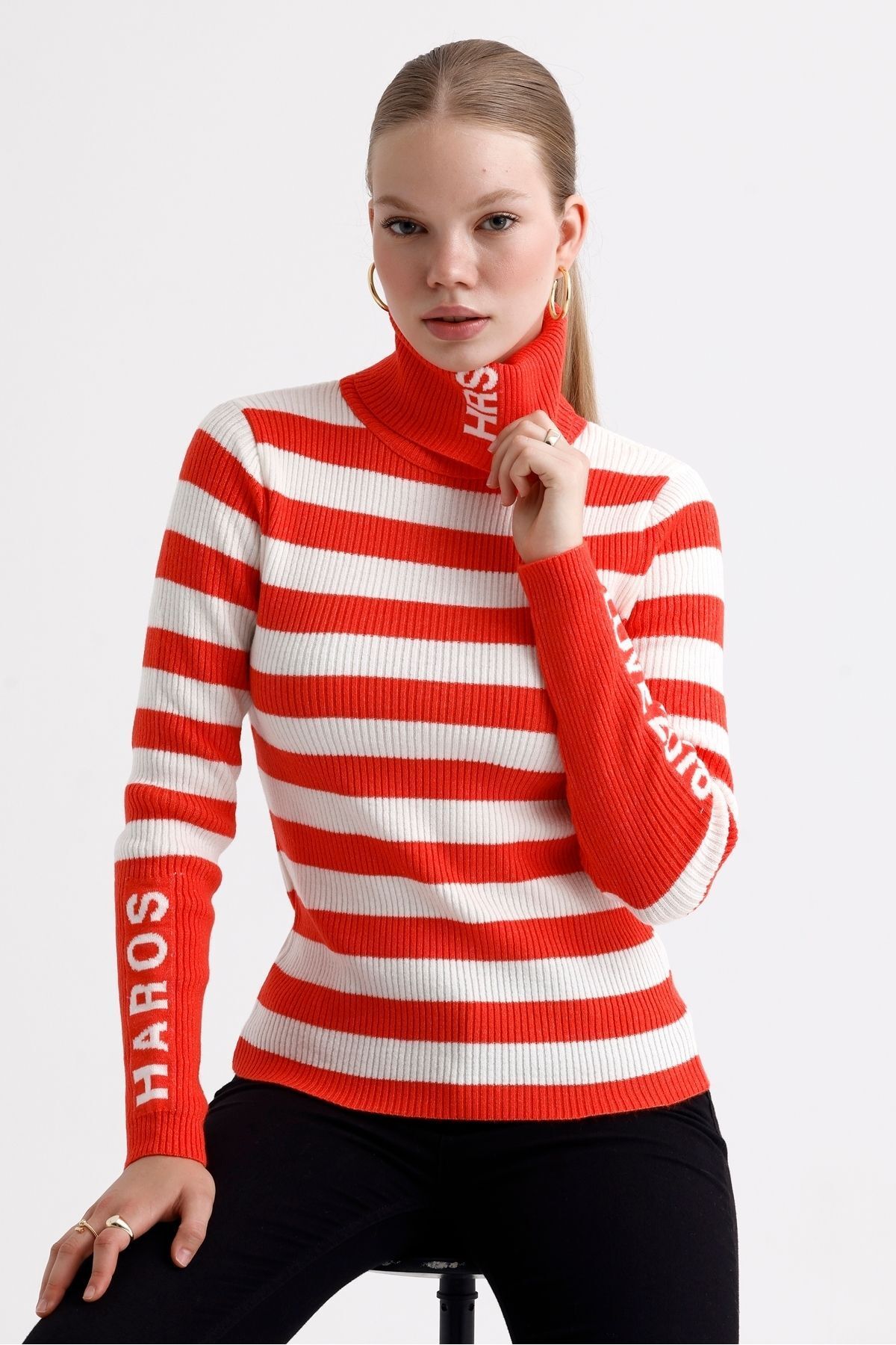 MD trend-Turtleneck Ribbed Sweater - Striped and Color Block 5