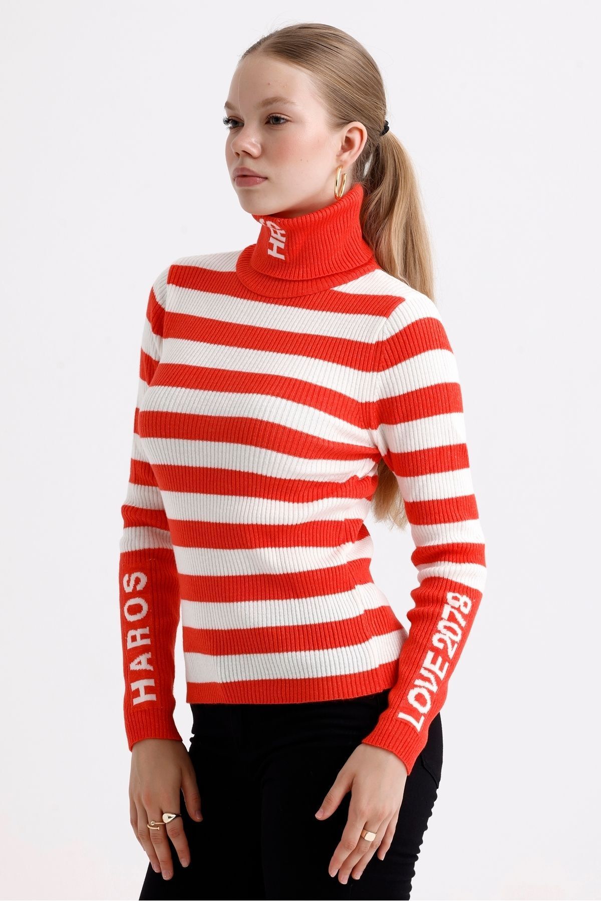 MD trend-Turtleneck Ribbed Sweater - Striped and Color Block 3