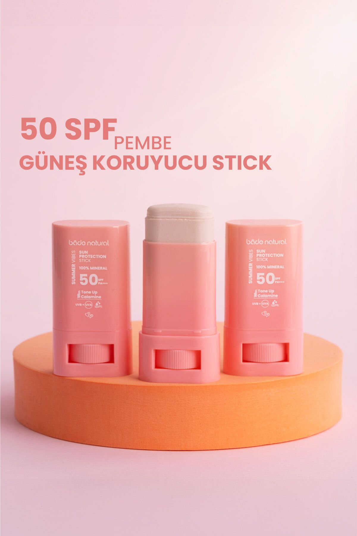 کرم ضد آفتاب صورت 50 SPF TONE EQUALIZER و LIGHTING SKIN PINK HIGH STICKLATER SSTICKEN STICK Bade Natural