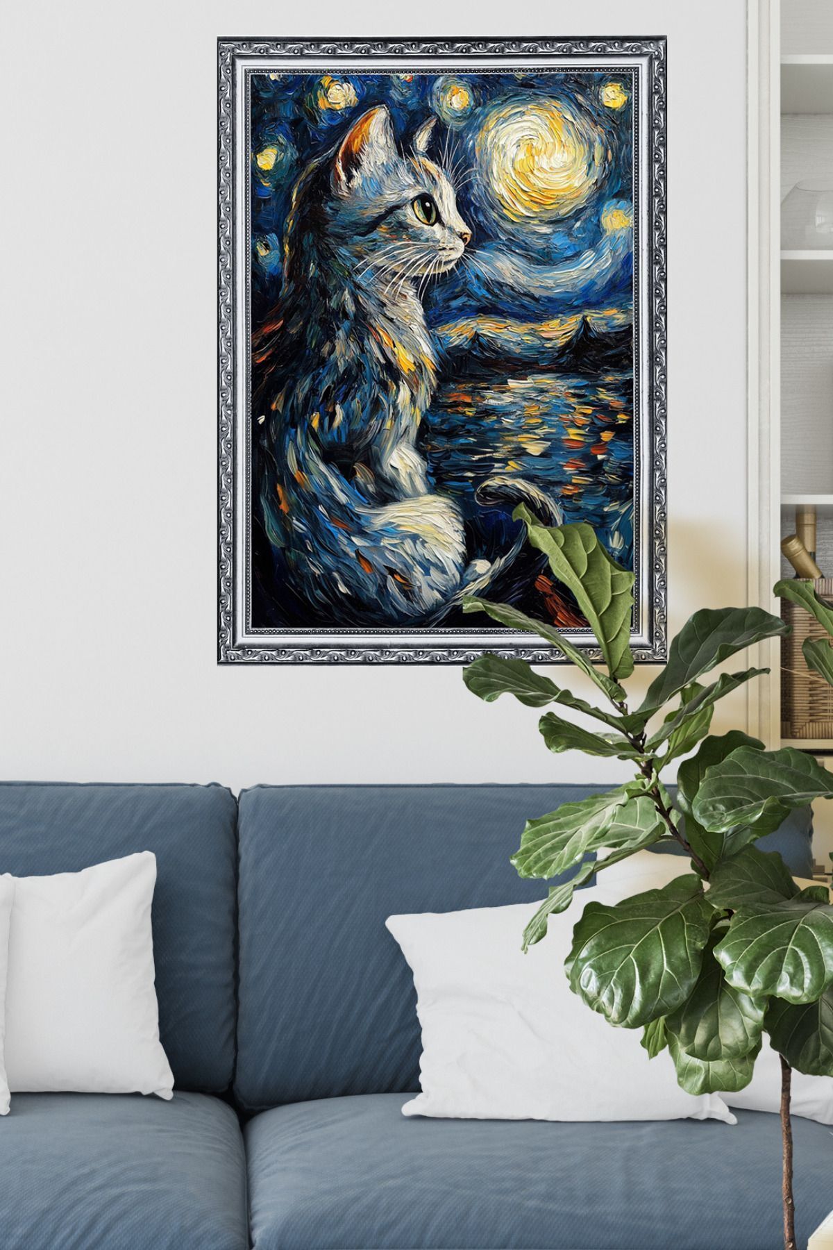 Pi Papers-ملصق Van Gogh Premium بتصميم فريد من نوعه على شكل قطة ليلية مرصعة بالنجوم - ملصق حائط ورقي ذكي 5