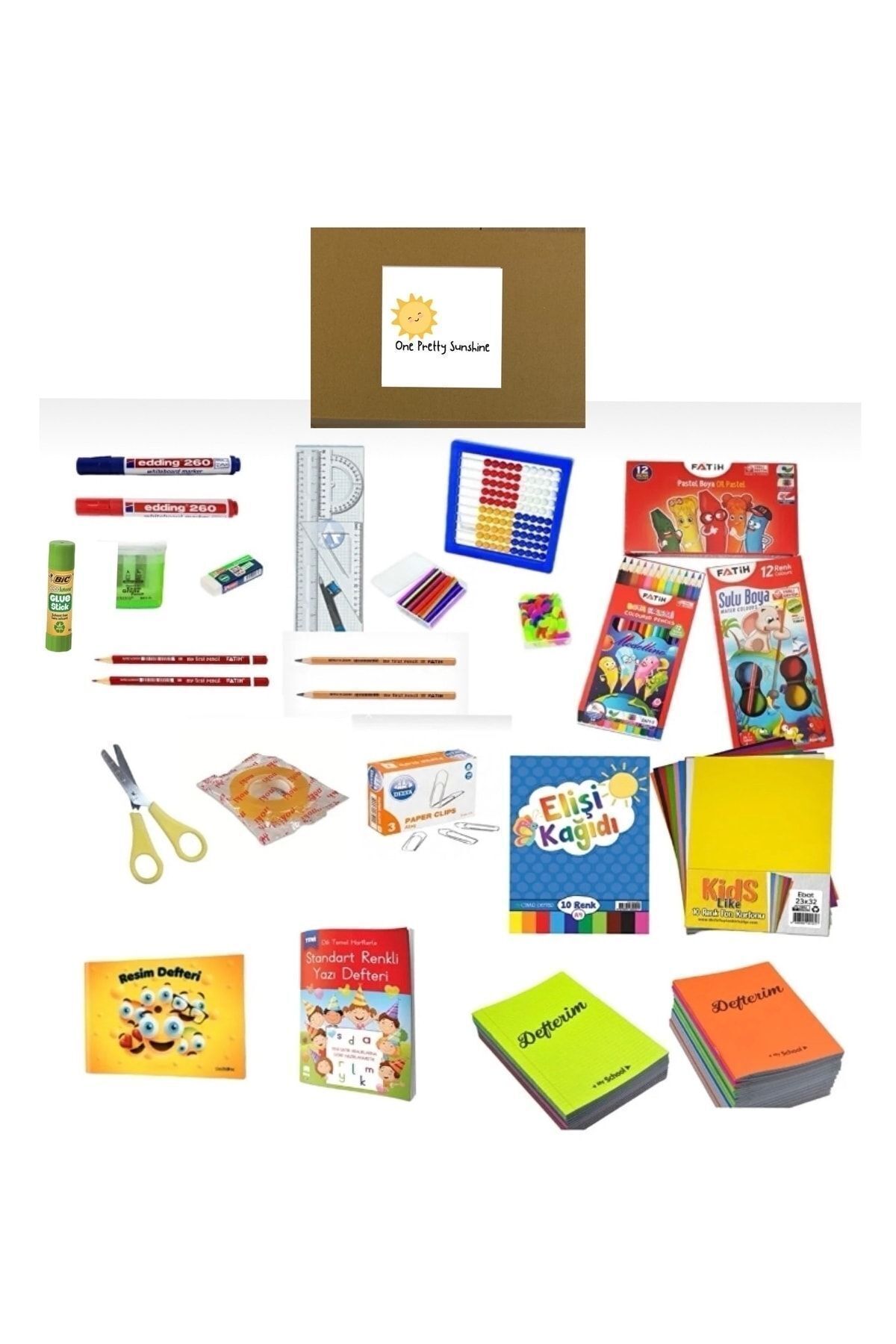 Genel Markalar 1.sınıf Ilkokul 25 Parça Kırtasiye Malzemeleri Seti, Kuru Boya, Defter,sayı Çubuğu,sayı Boncuğu
