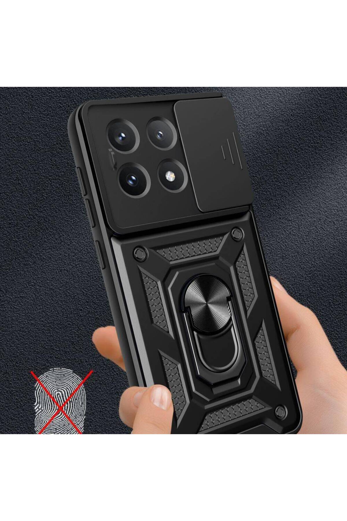 Poco X6 Pro 5G Kılıf Kamera Korumalı Sürgülü Yüzüklü Armor Tank Kapak 6