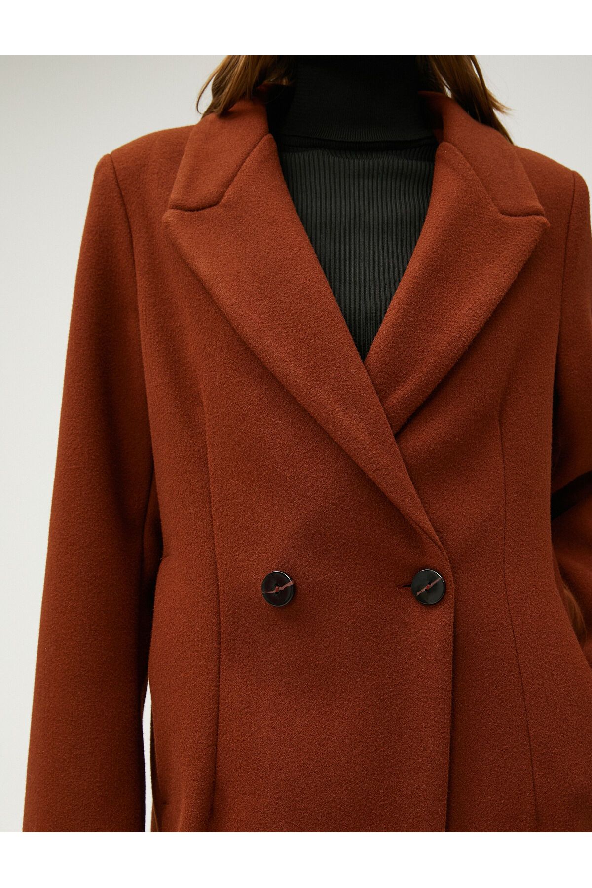 Koton-Long Cashmere Coat Double Breasted Double Buttoned with Pockets 5