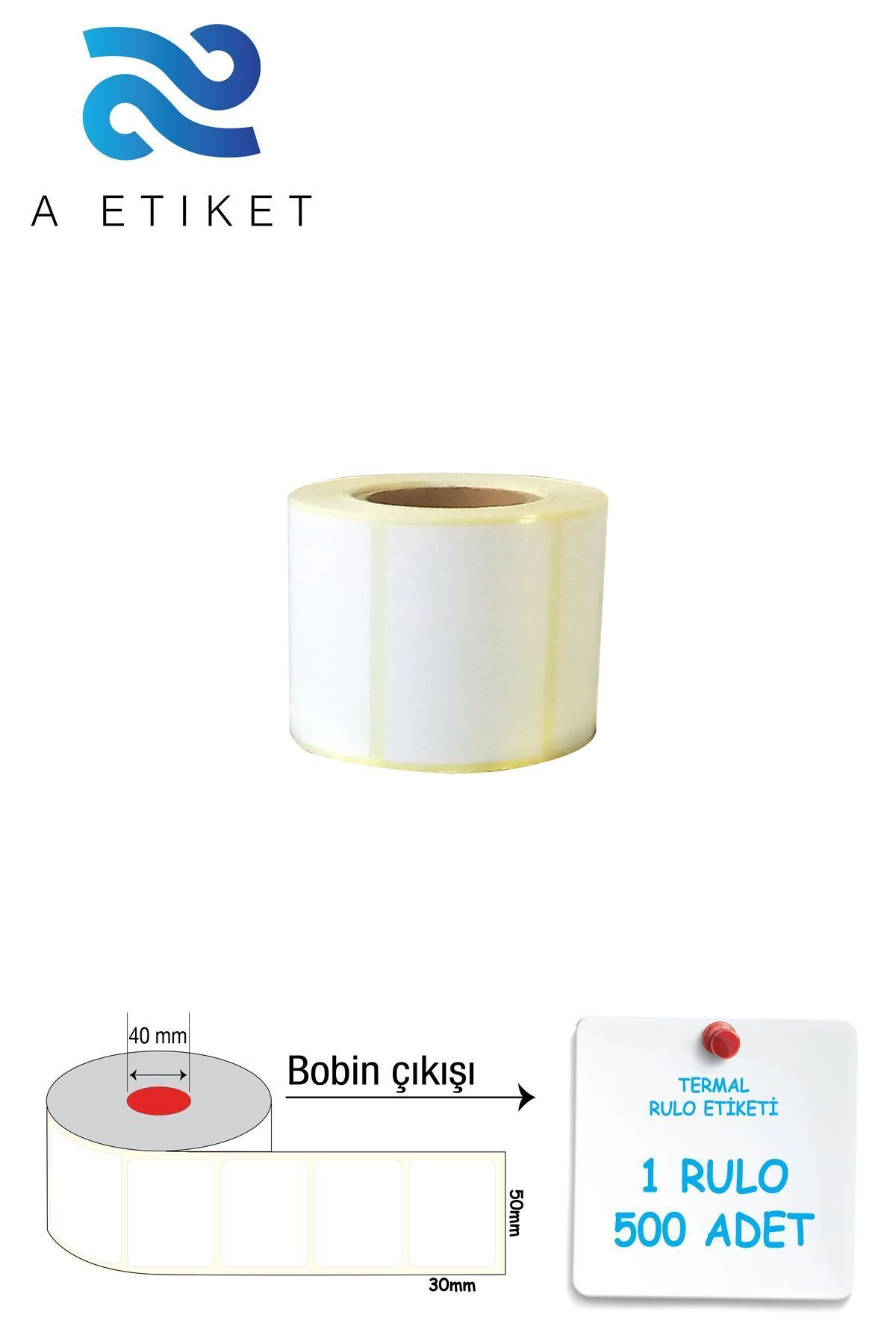 A Etiket Termal Barkod Etiketi 30x50mm 1 Rulo 500 Sarım