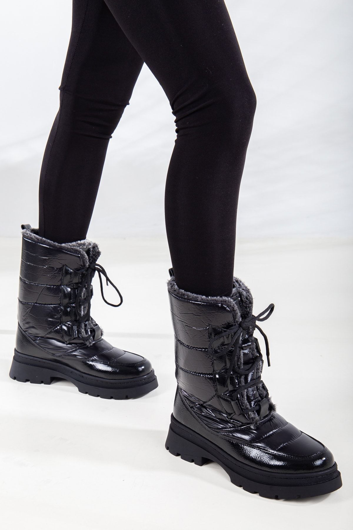 Black patent leather snow boots store