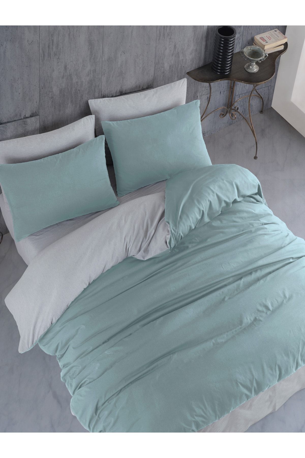NANOSOFT Nevresim Takımı King Size Mint Yeşili-gri