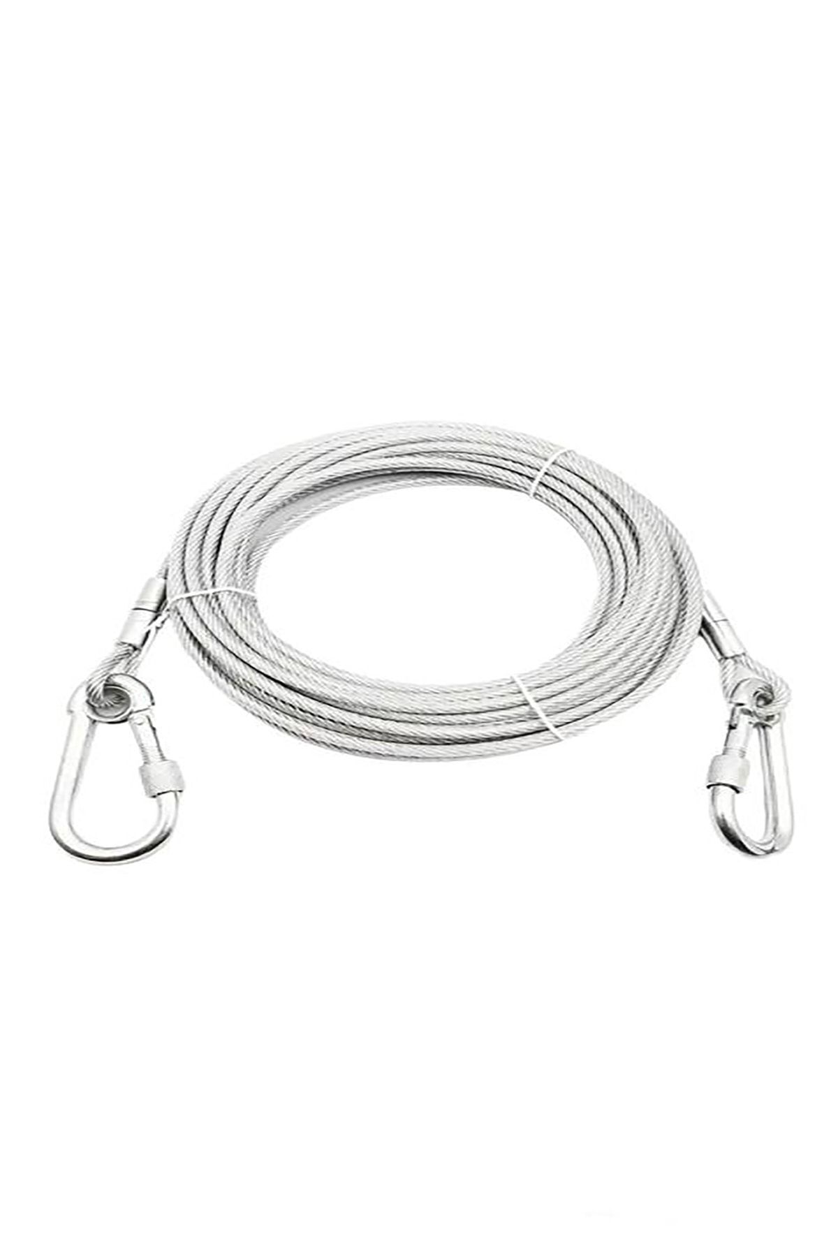 LİDERSAN ÇELİK Mm 8 Metre + 2 Vidalı Karabina Köpek Bahçe Bağlama Halatı Şefaf Renk