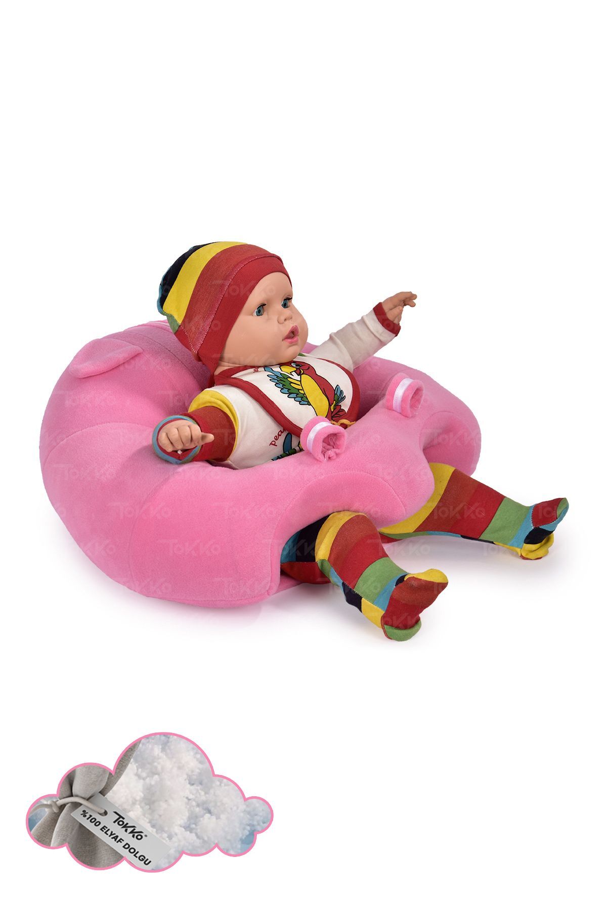 TOKKO Elyaf Dolgu Bebek Oturma Destek Minderi - Devrilmez Bebek Koltuğu - Büyük Bebek Oturağı Pembe