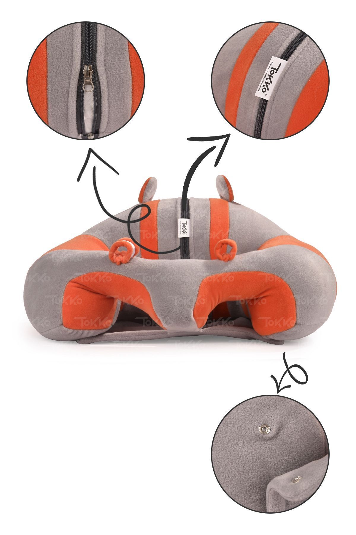 TOKKO-Fiber Filling Baby Sitting Cushion - Non-Tipping Baby Seat - Gray Orange Large Baby Seat 2