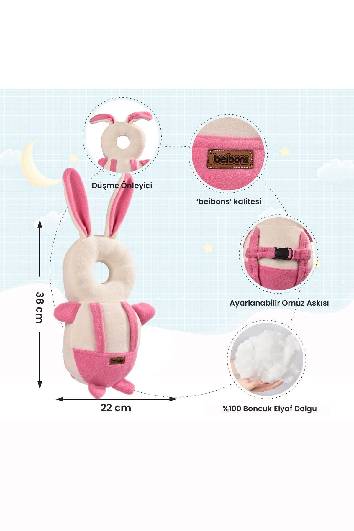 Beibons Bebek Melek Kanadı - İlk Adım Güvenlik Koruma Yastığı - Düşmeye Karşı Koruma Boyun Minderi Tavşan fotoğrafı 2 (önizleme)