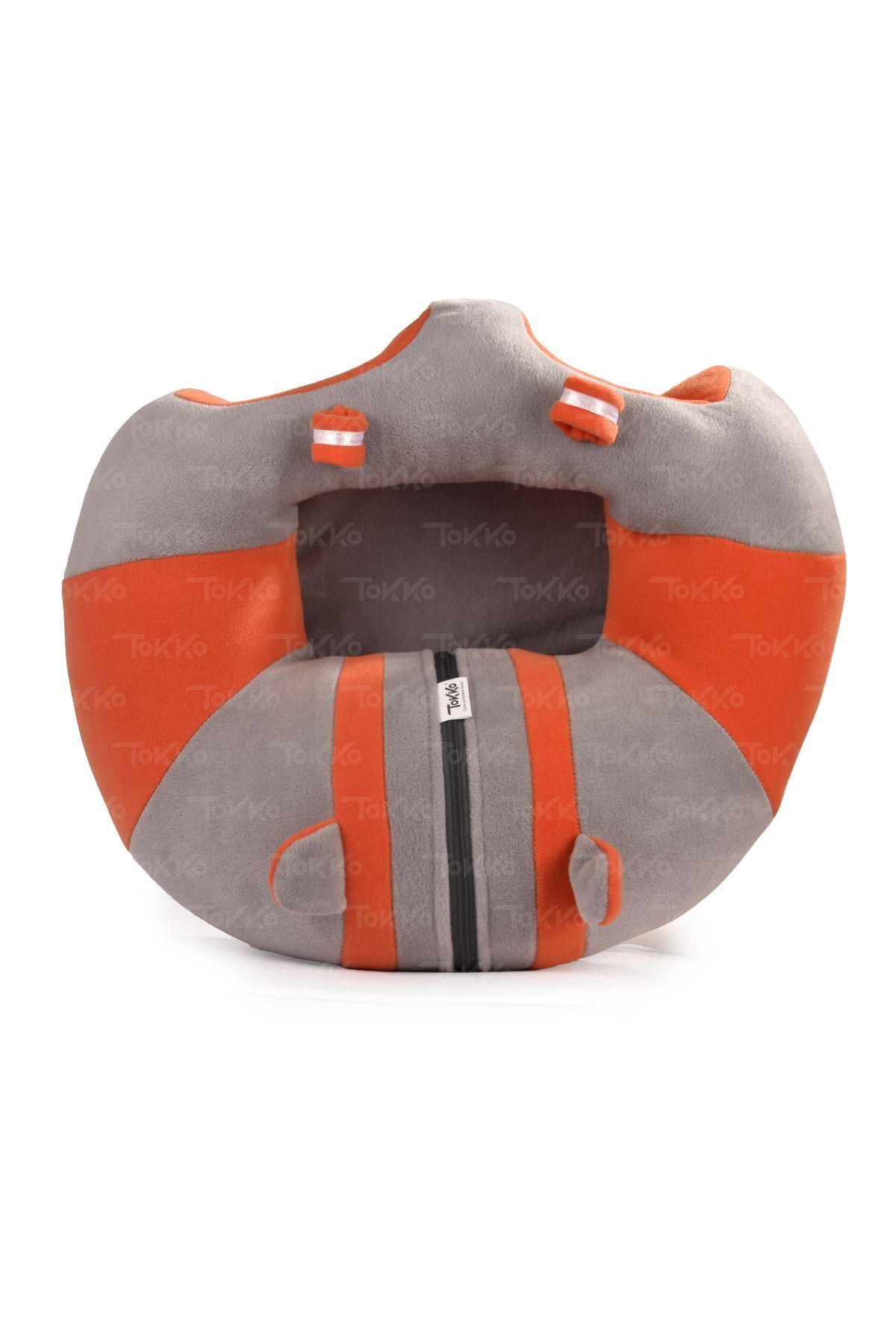 TOKKO-Fiber Filling Baby Sitting Cushion - Non-Tipping Baby Seat - Gray Orange Large Baby Seat 4