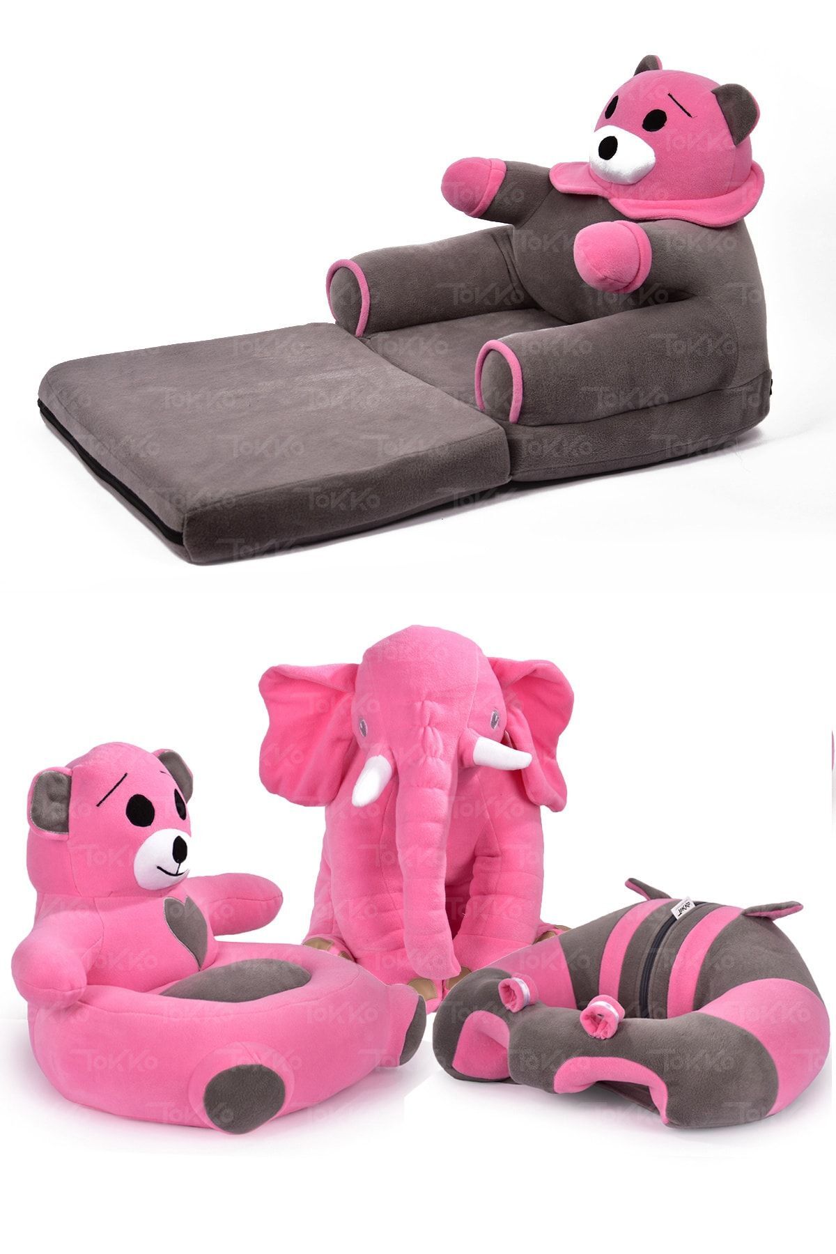 Premium Dörtlü Set   Uyku Fili  Peluş Ayıcık  Çocuk Koltuğu Antibakteriyel 4'lü Set