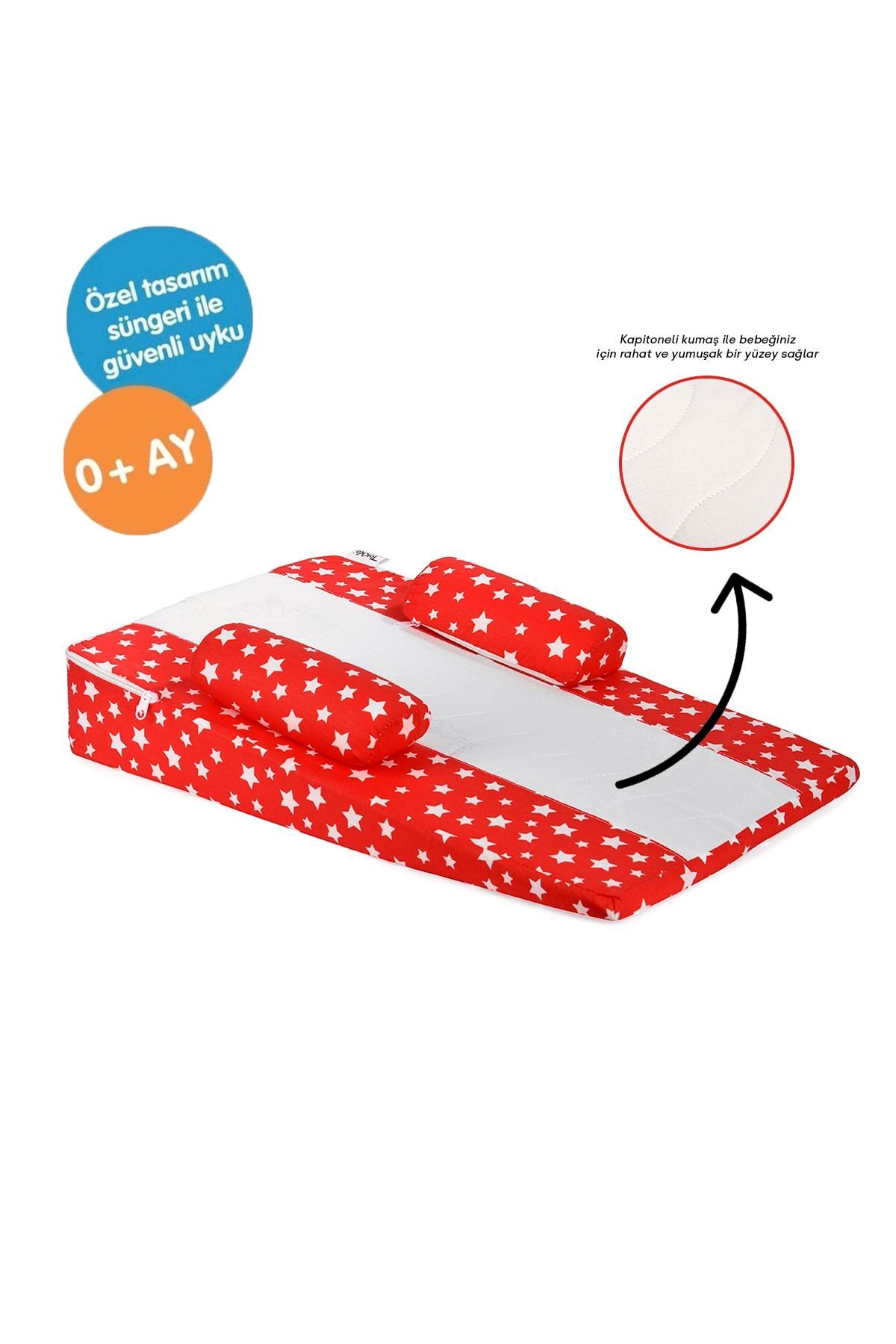 TOKKO Çok Fonksiyonlu Yıkanabilir Ortopedik Bebek Reflü Yatağı-gaz Giderici Bebek Reflü Yastığı Kırmızı