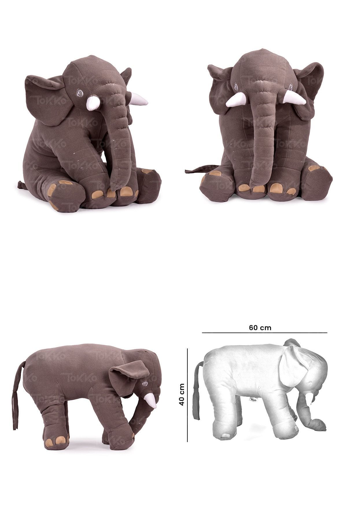 Lüks Üçlü Set - + 60 Cm Uyku Fili + Peluş Ayıcık - Antibakteriyel 3'lü Set Gri Siyah 4