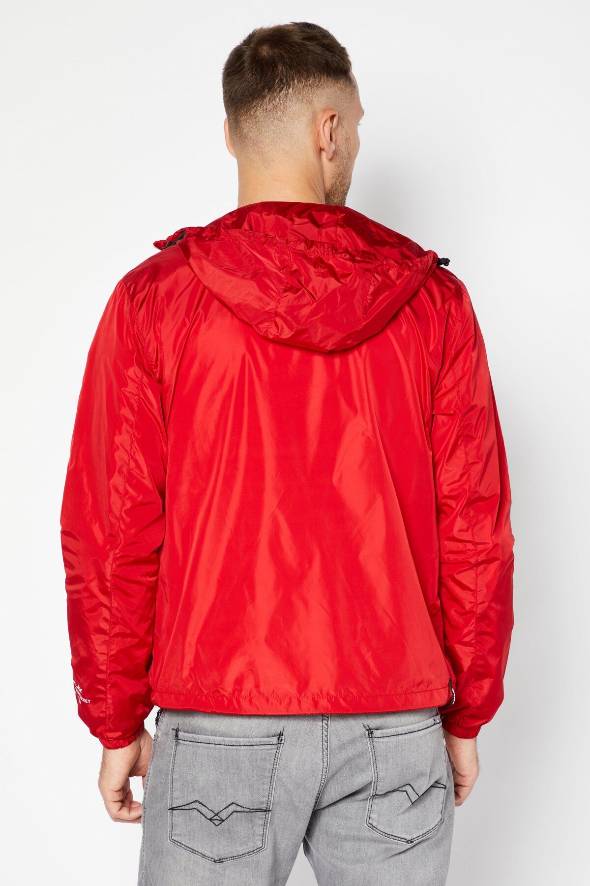 Replay Men Hooded Solid Long Sleeve Windbreaker Jacket Red Trendyol